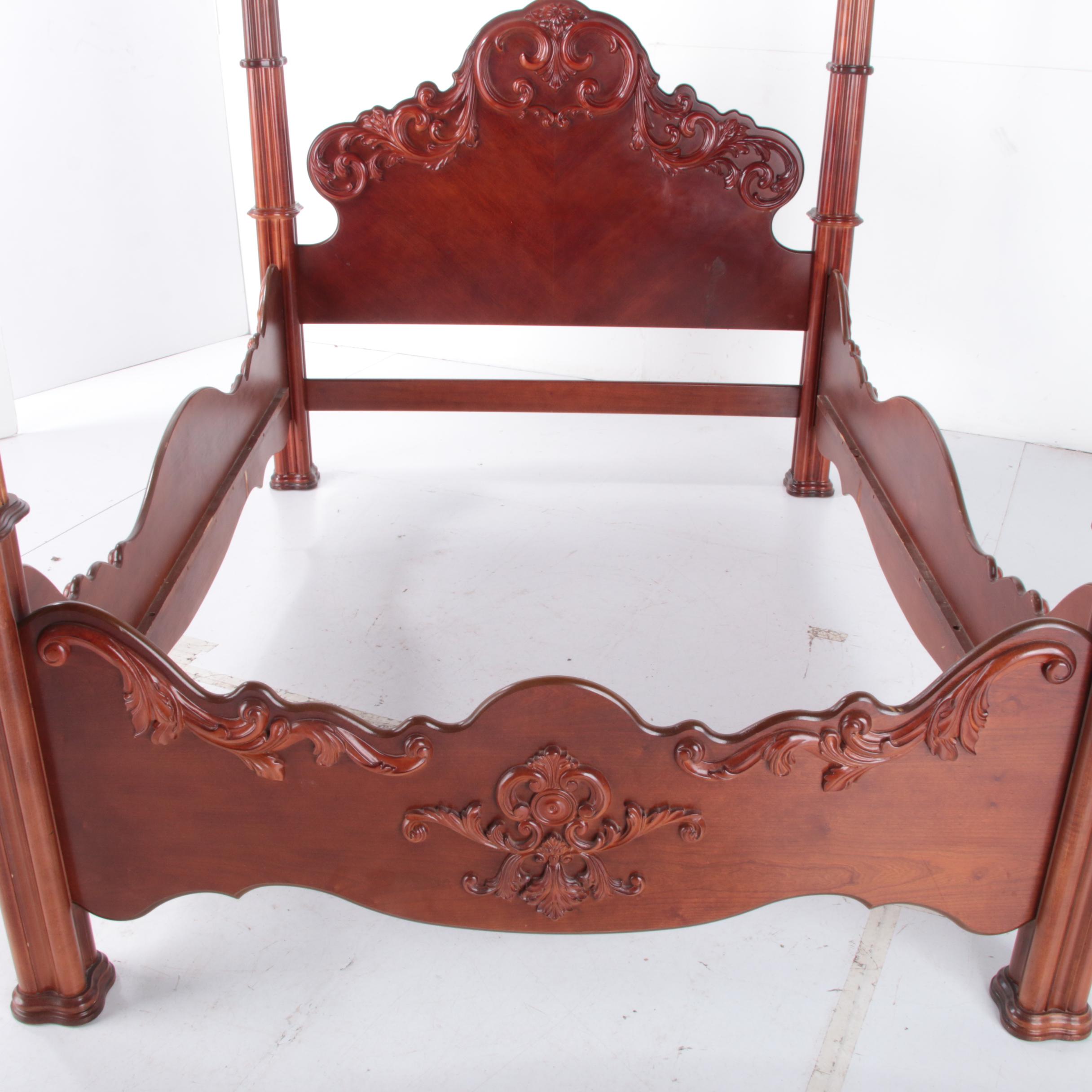 Pulaski Furniture Rococo Style Mahogany Veneer Queen Four Poster Bed Frame