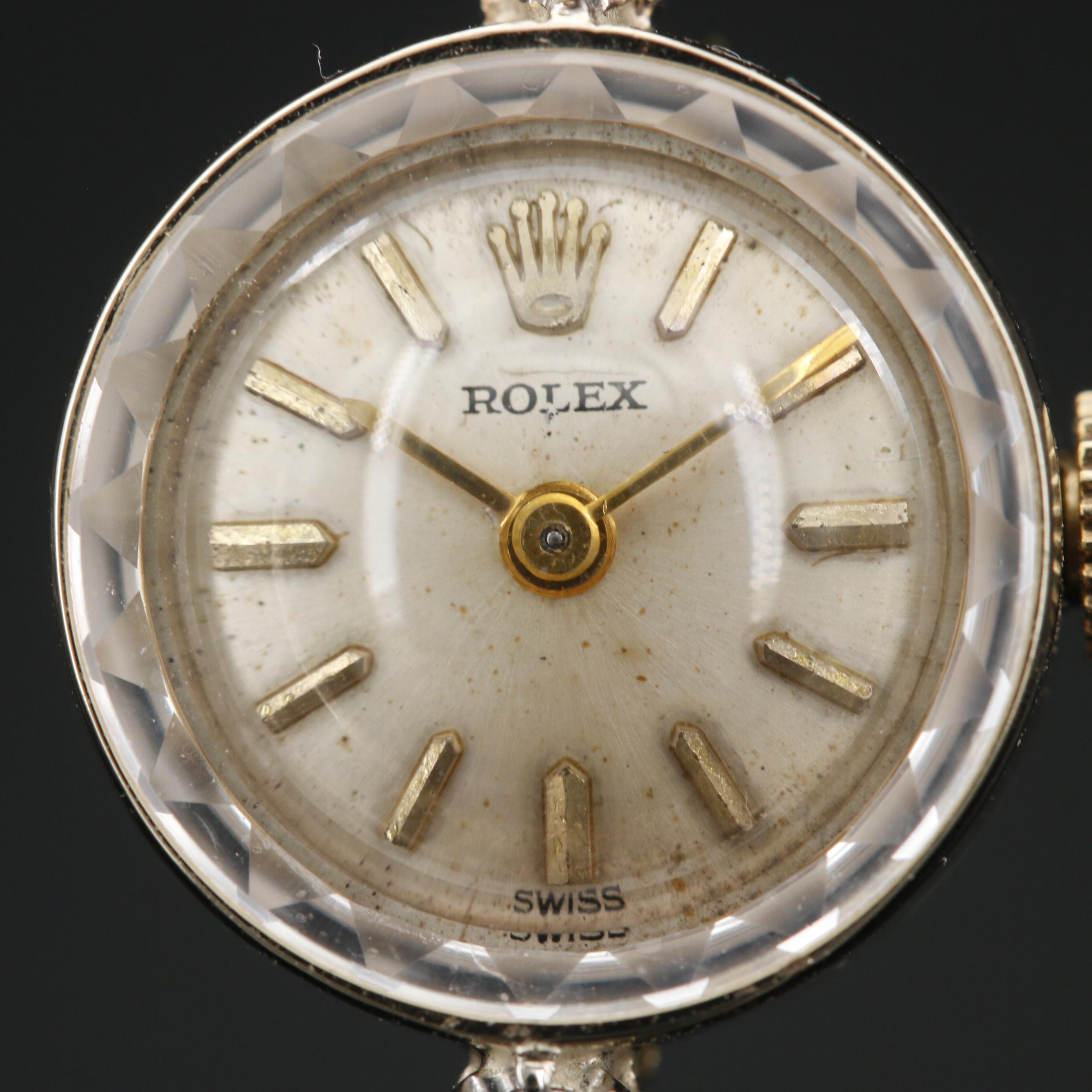 Vintage Rolex Diamond and 14K Gold Stem Wind Watch