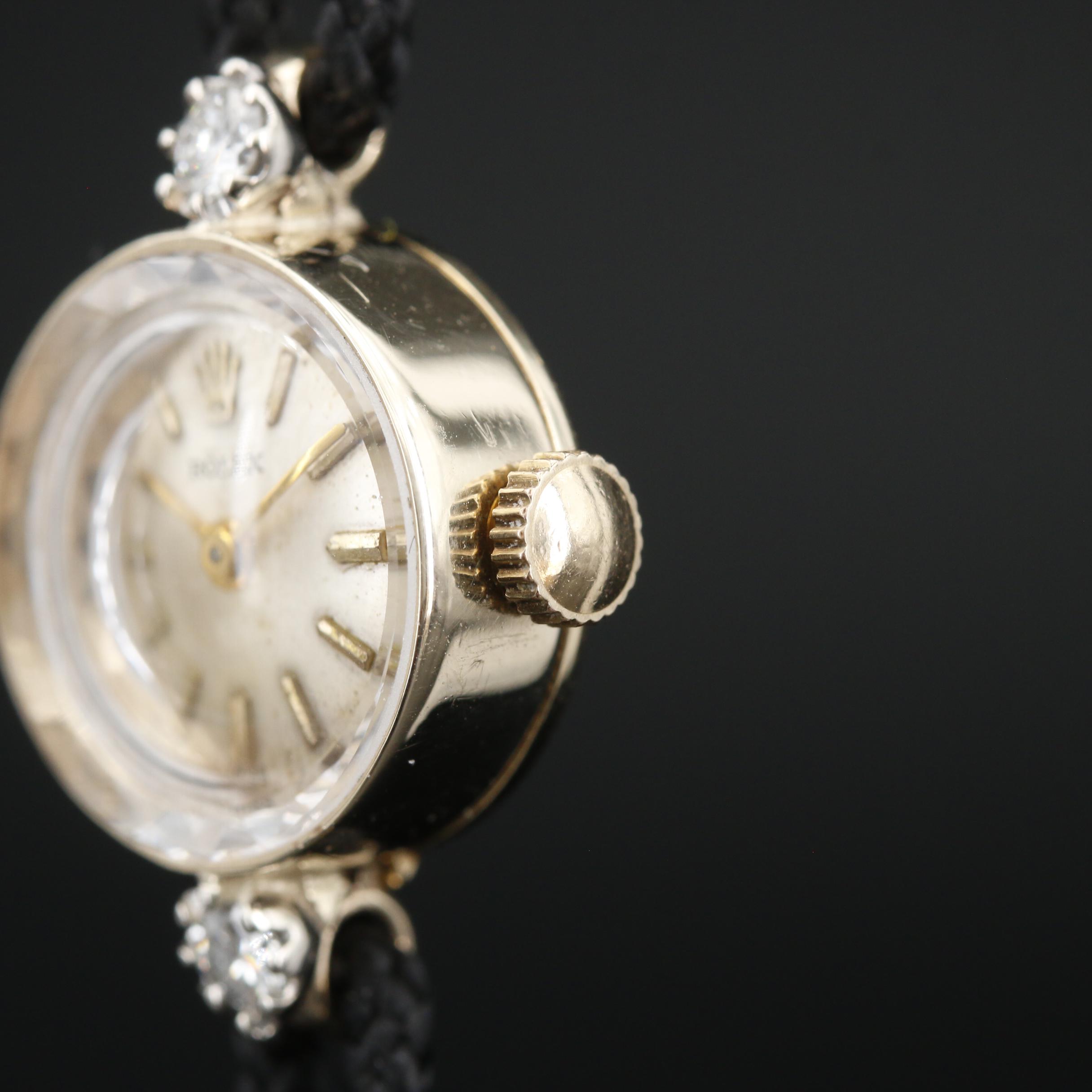 Vintage Rolex Diamond and 14K Gold Stem Wind Watch