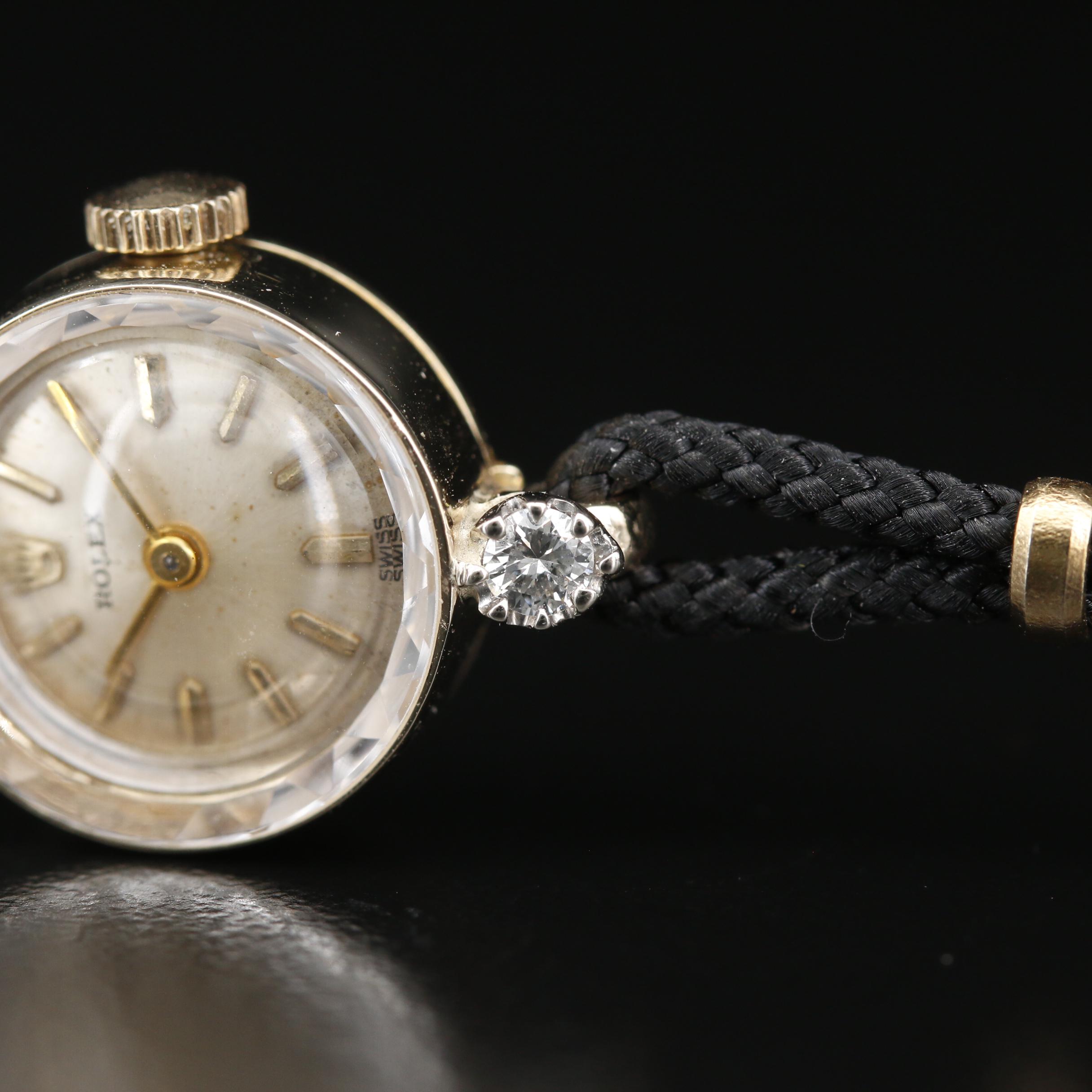 Vintage Rolex Diamond and 14K Gold Stem Wind Watch
