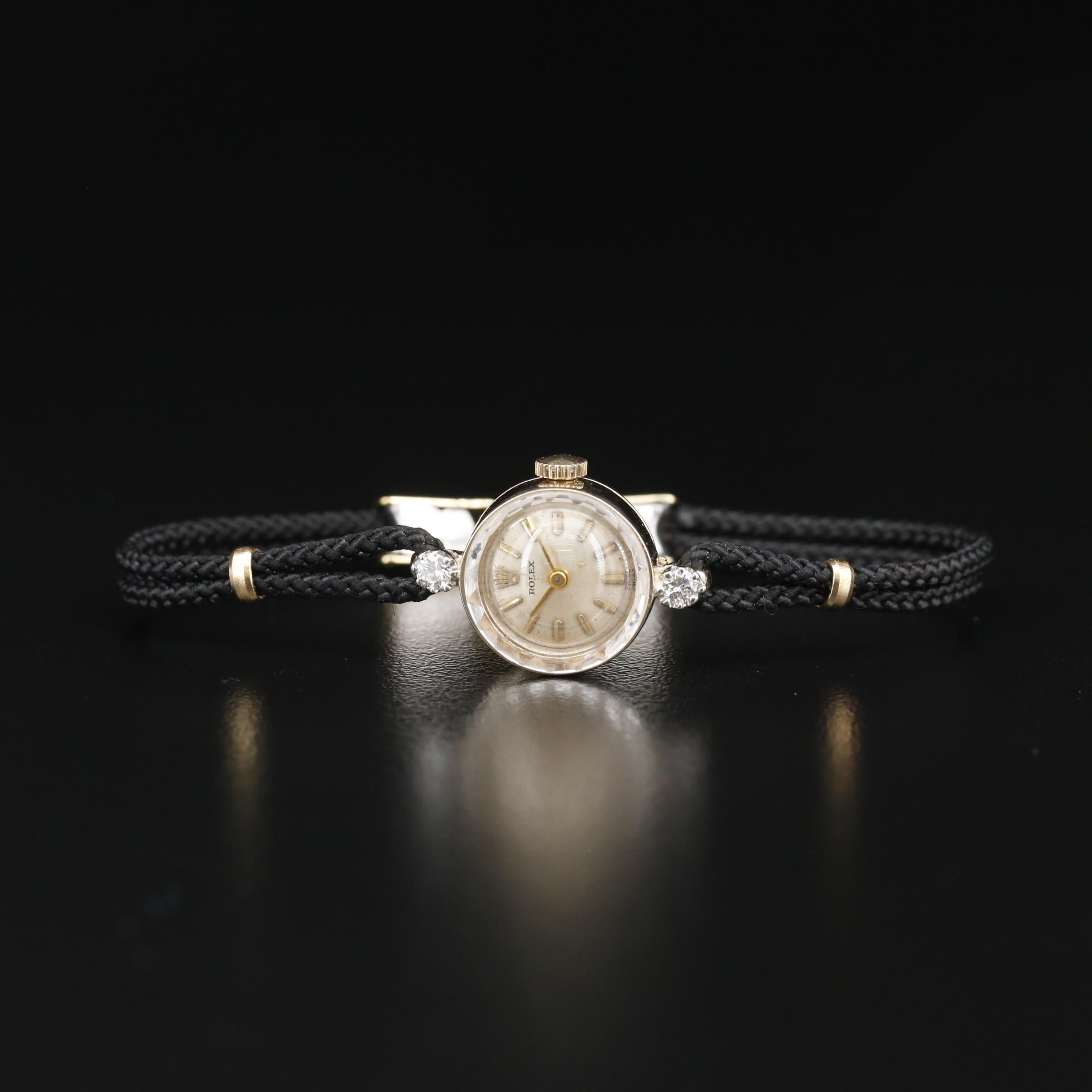 Vintage Rolex Diamond and 14K Gold Stem Wind Watch