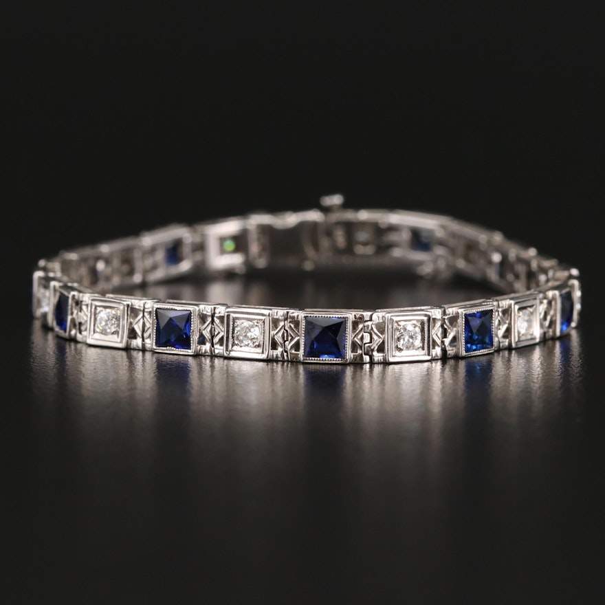 18K Diamond and Sapphire Line Bracelet