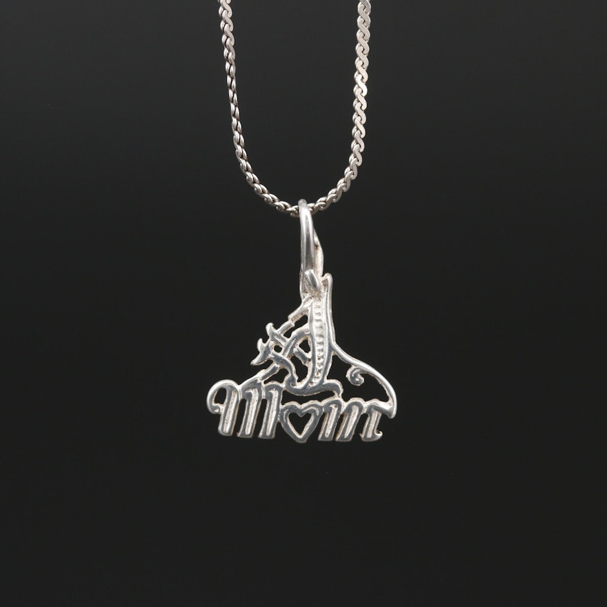 Sterling Silver "#1 Mom" Pendant Necklace