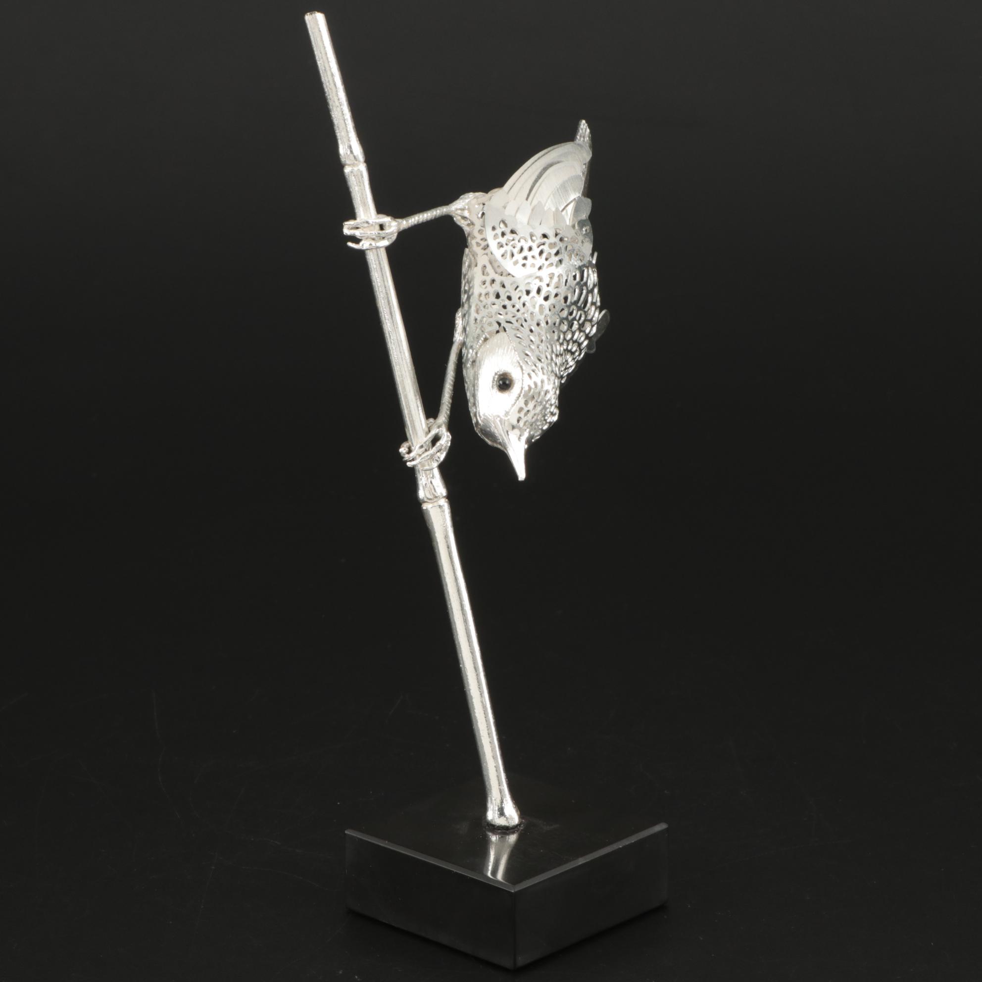 Christofle "Reed Warbler" Pierced Silver Plate Figurine, 1980s