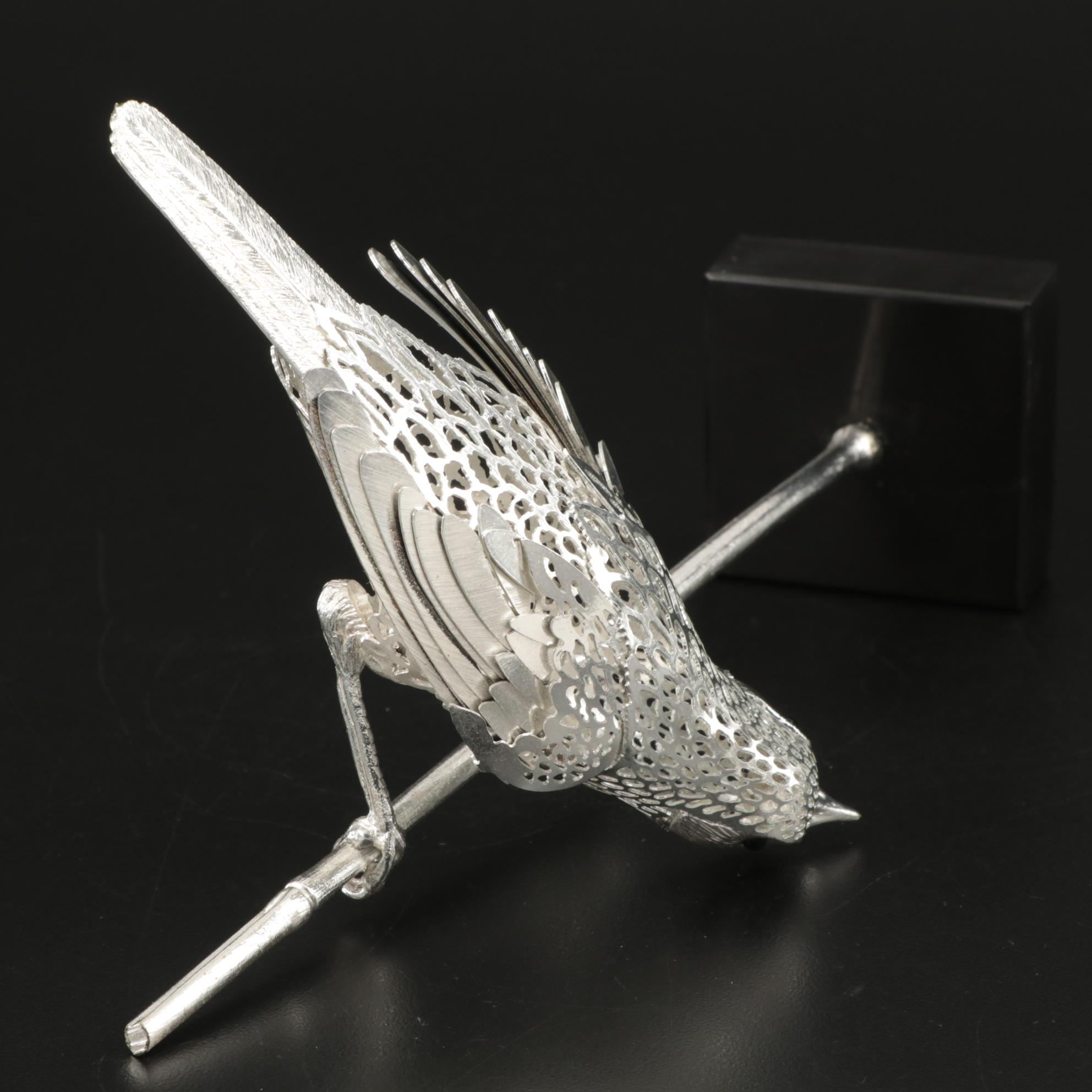 Christofle "Reed Warbler" Pierced Silver Plate Figurine, 1980s