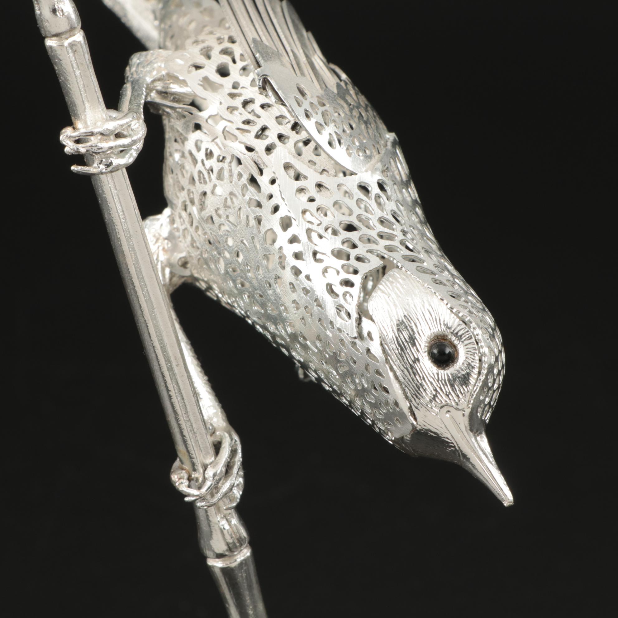Christofle "Reed Warbler" Pierced Silver Plate Figurine, 1980s