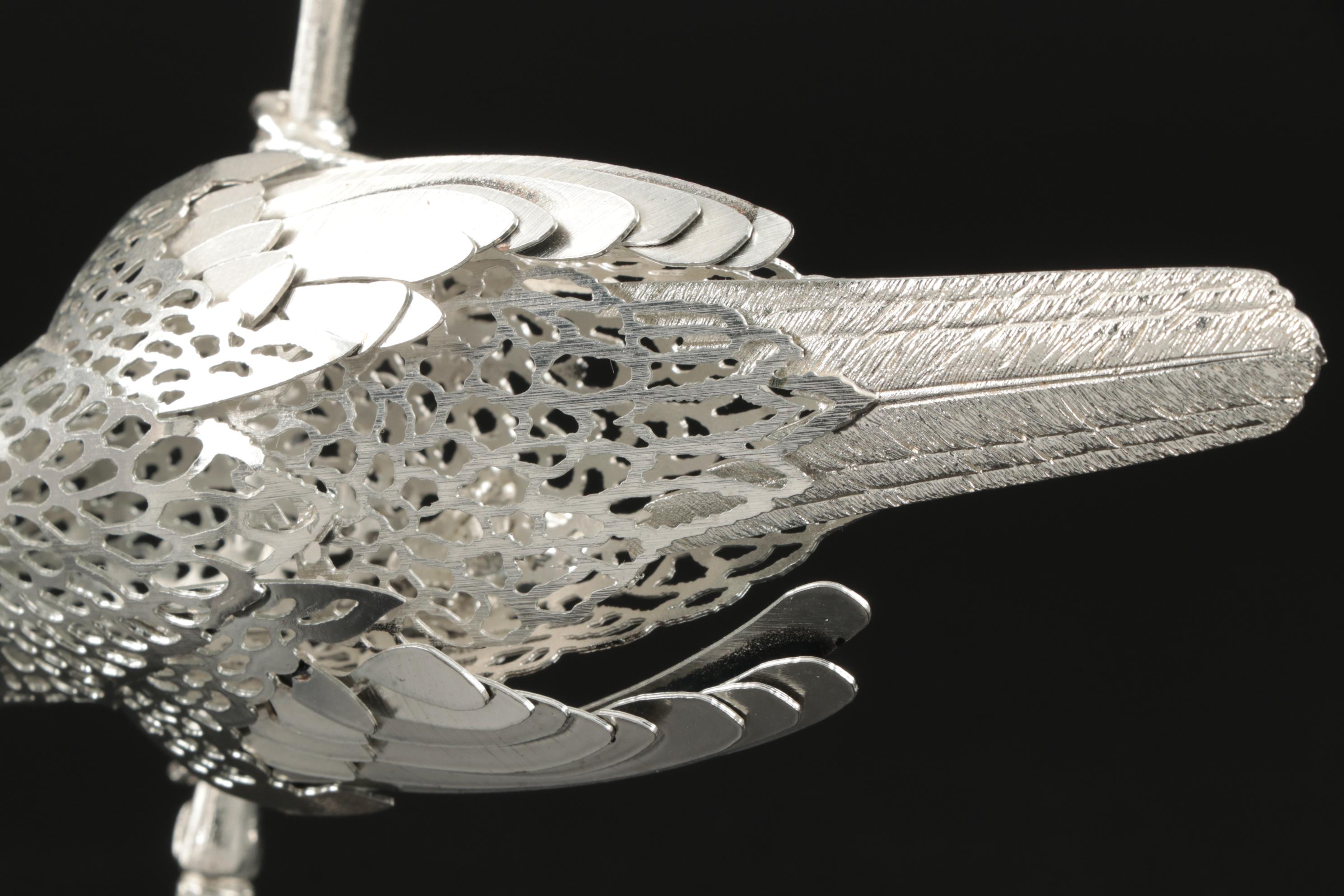 Christofle "Reed Warbler" Pierced Silver Plate Figurine, 1980s