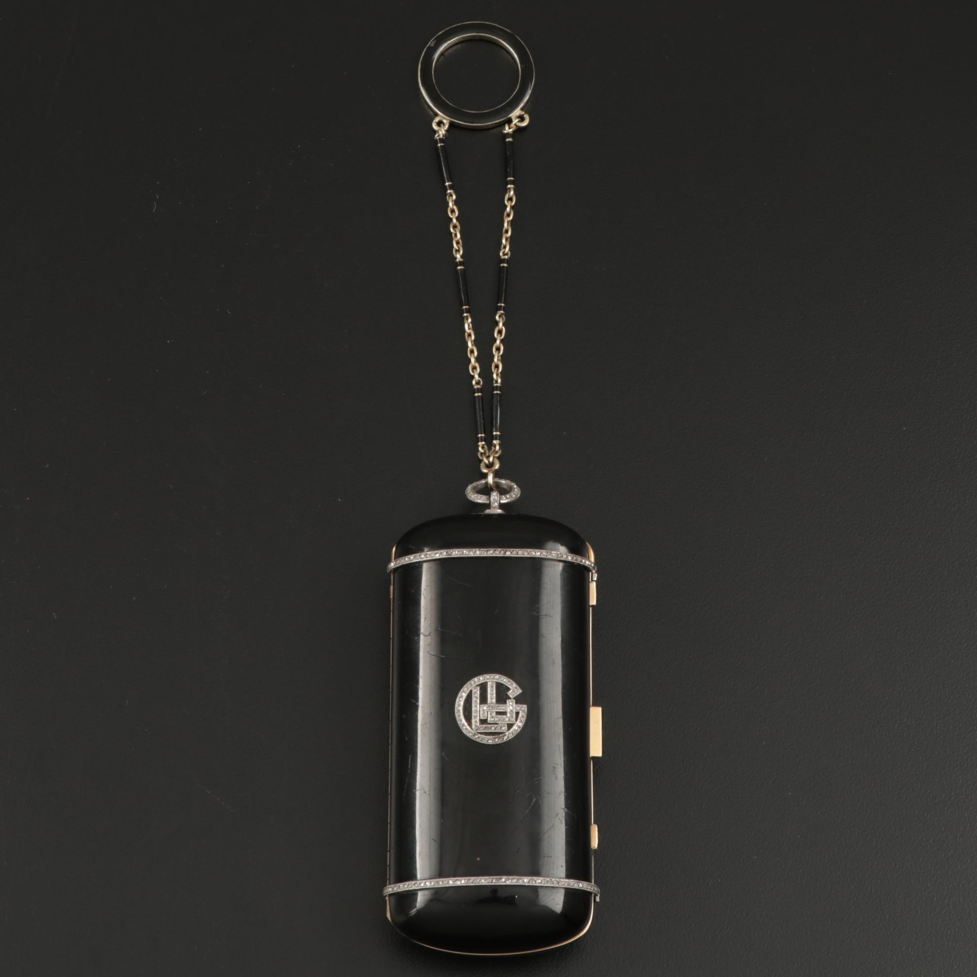 Strauss, Allard & Meyer Art Deco Enameled 18K Gold and Diamond Dance Bag, 1925