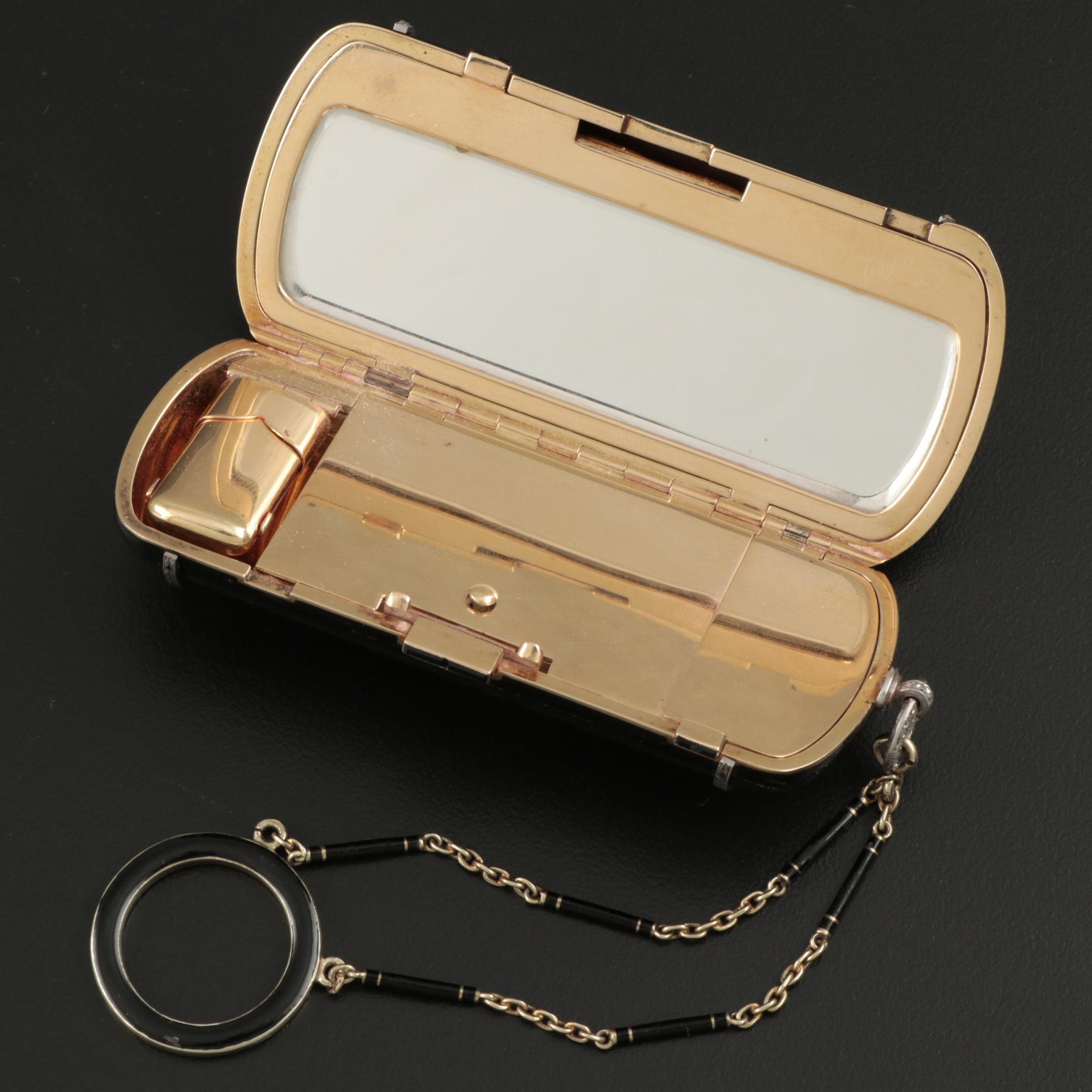 Strauss, Allard & Meyer Art Deco Enameled 18K Gold and Diamond Dance Bag, 1925