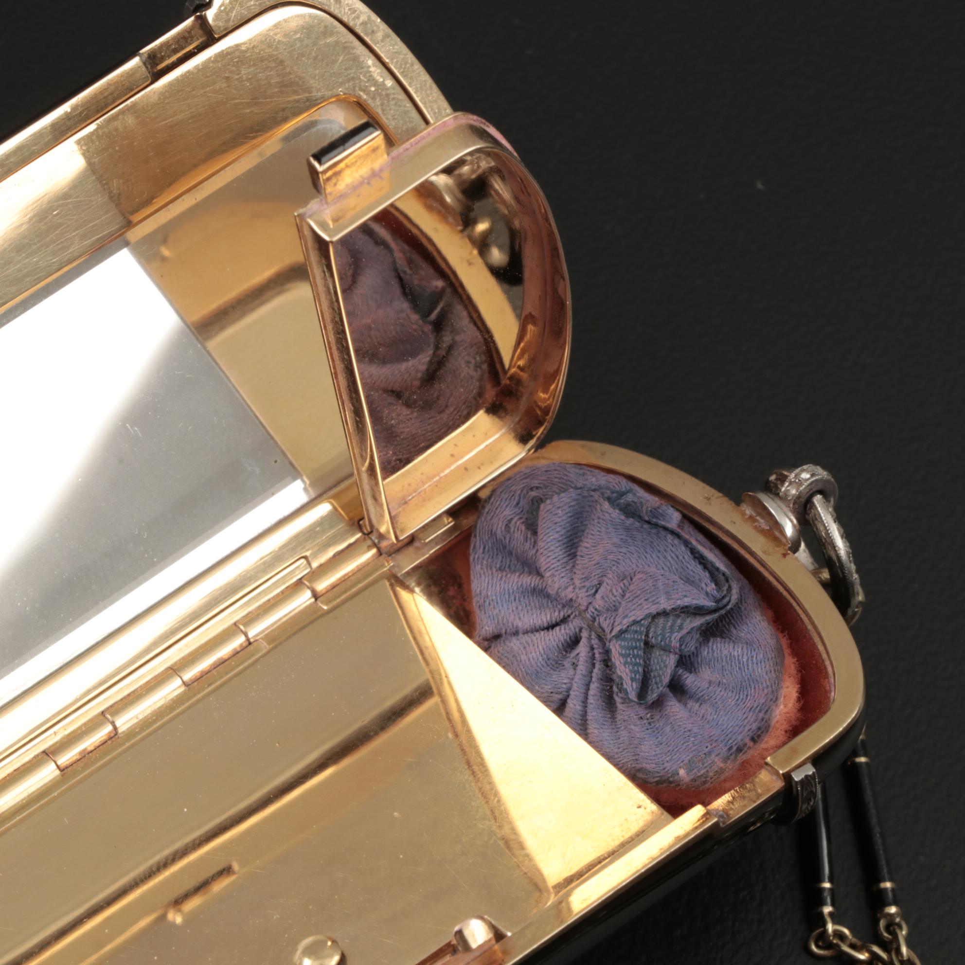 Strauss, Allard & Meyer Art Deco Enameled 18K Gold and Diamond Dance Bag, 1925