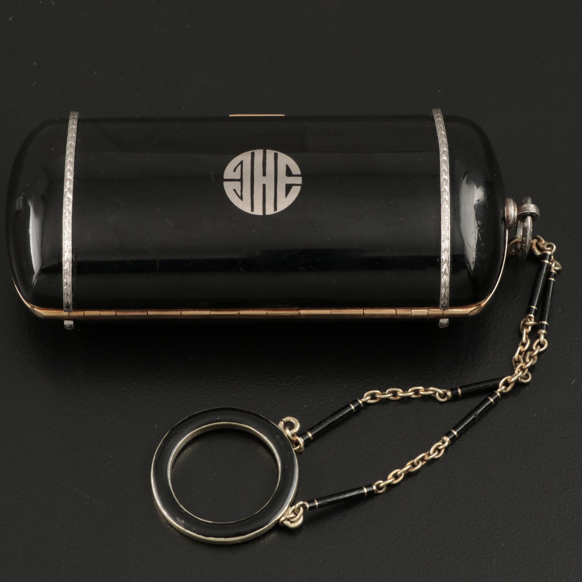 Strauss, Allard & Meyer Art Deco Enameled 18K Gold and Diamond Dance Bag, 1925