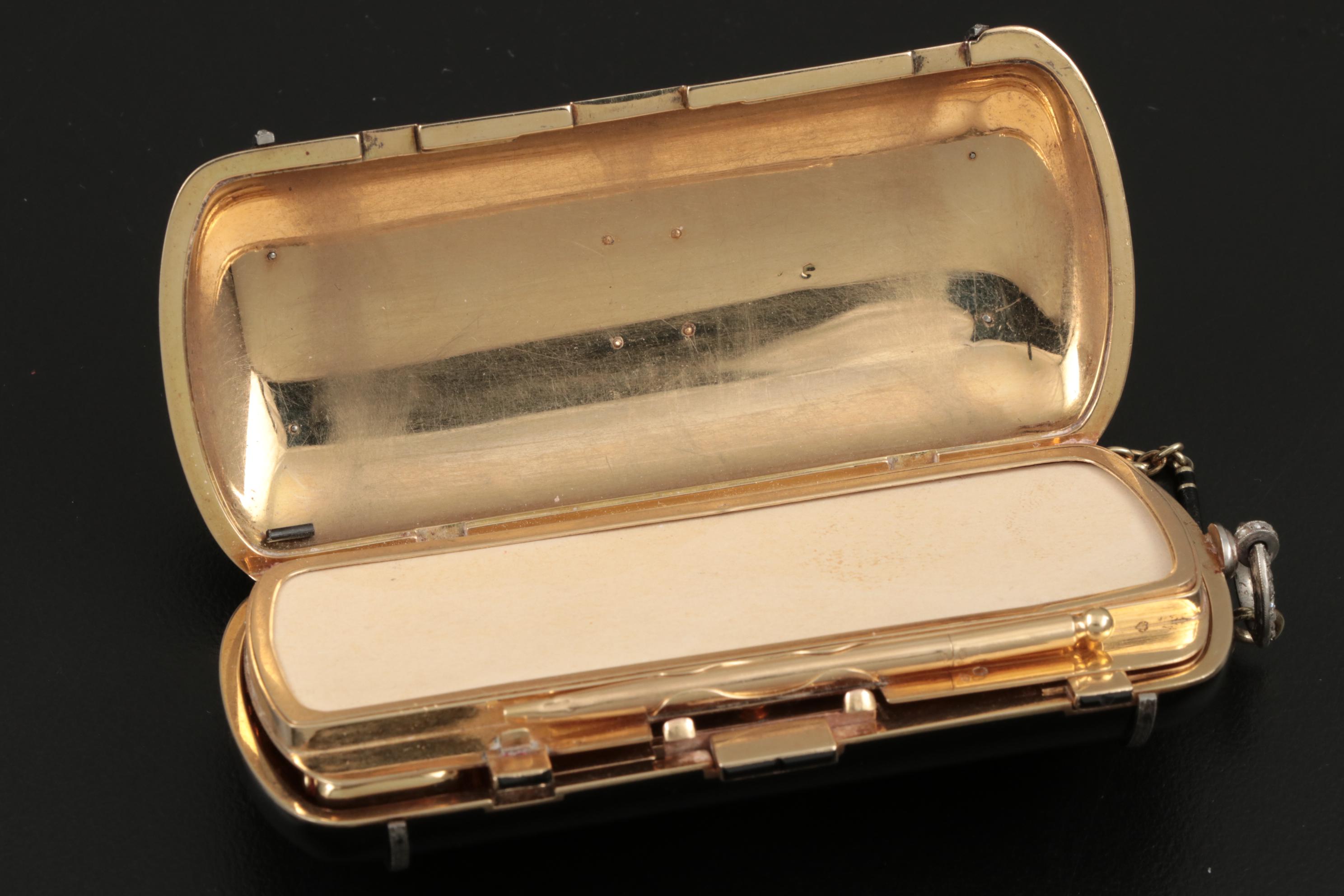 Strauss, Allard & Meyer Art Deco Enameled 18K Gold and Diamond Dance Bag, 1925