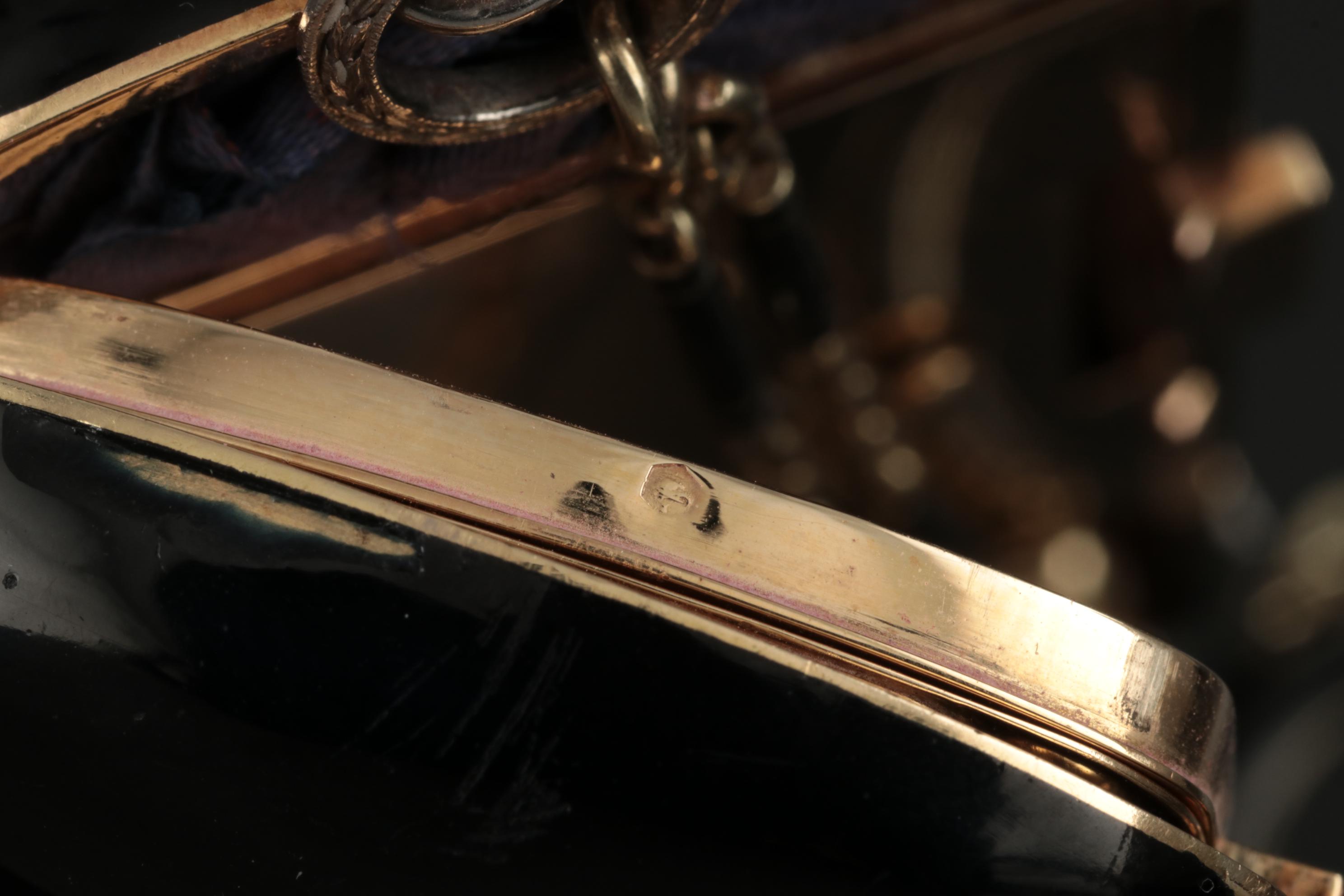 Strauss, Allard & Meyer Art Deco Enameled 18K Gold and Diamond Dance Bag, 1925