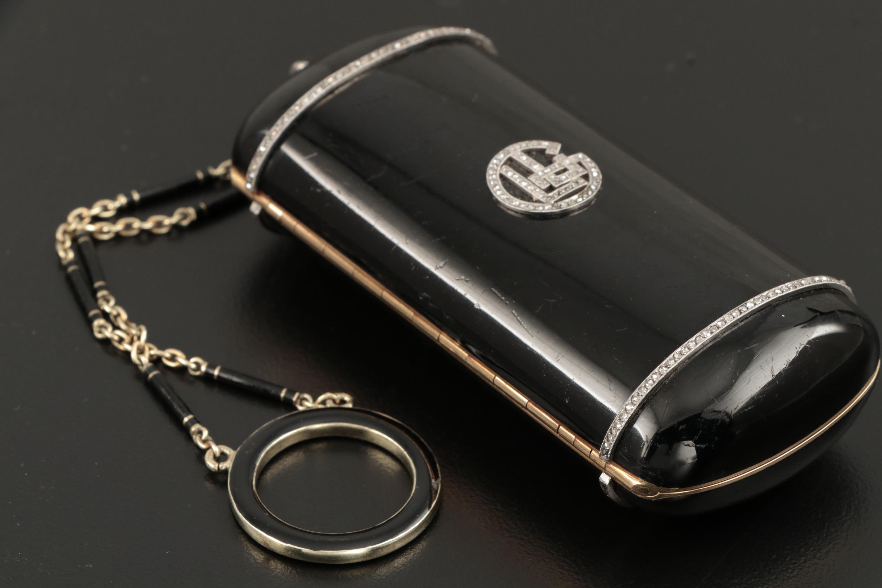 Strauss, Allard & Meyer Art Deco Enameled 18K Gold and Diamond Dance Bag, 1925