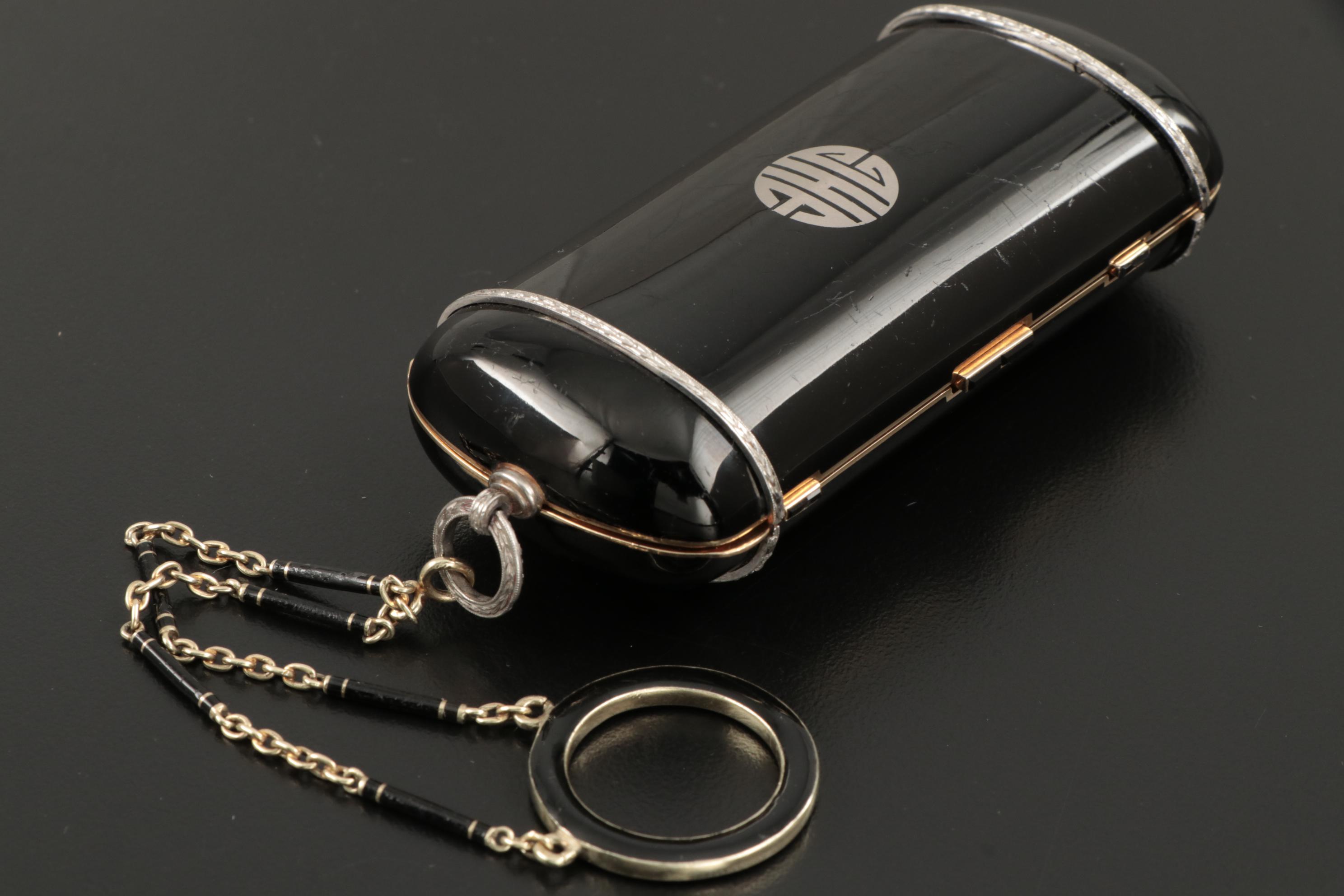 Strauss, Allard & Meyer Art Deco Enameled 18K Gold and Diamond Dance Bag, 1925