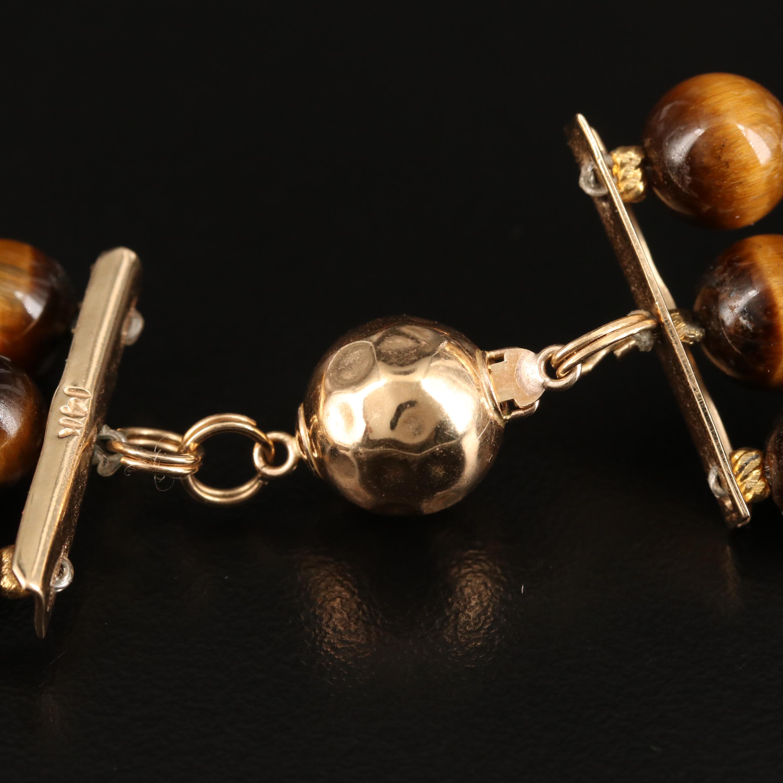 14K Triple-Strand Tiger's Eye Medallion Necklace Attributed to Ronjon Bloch