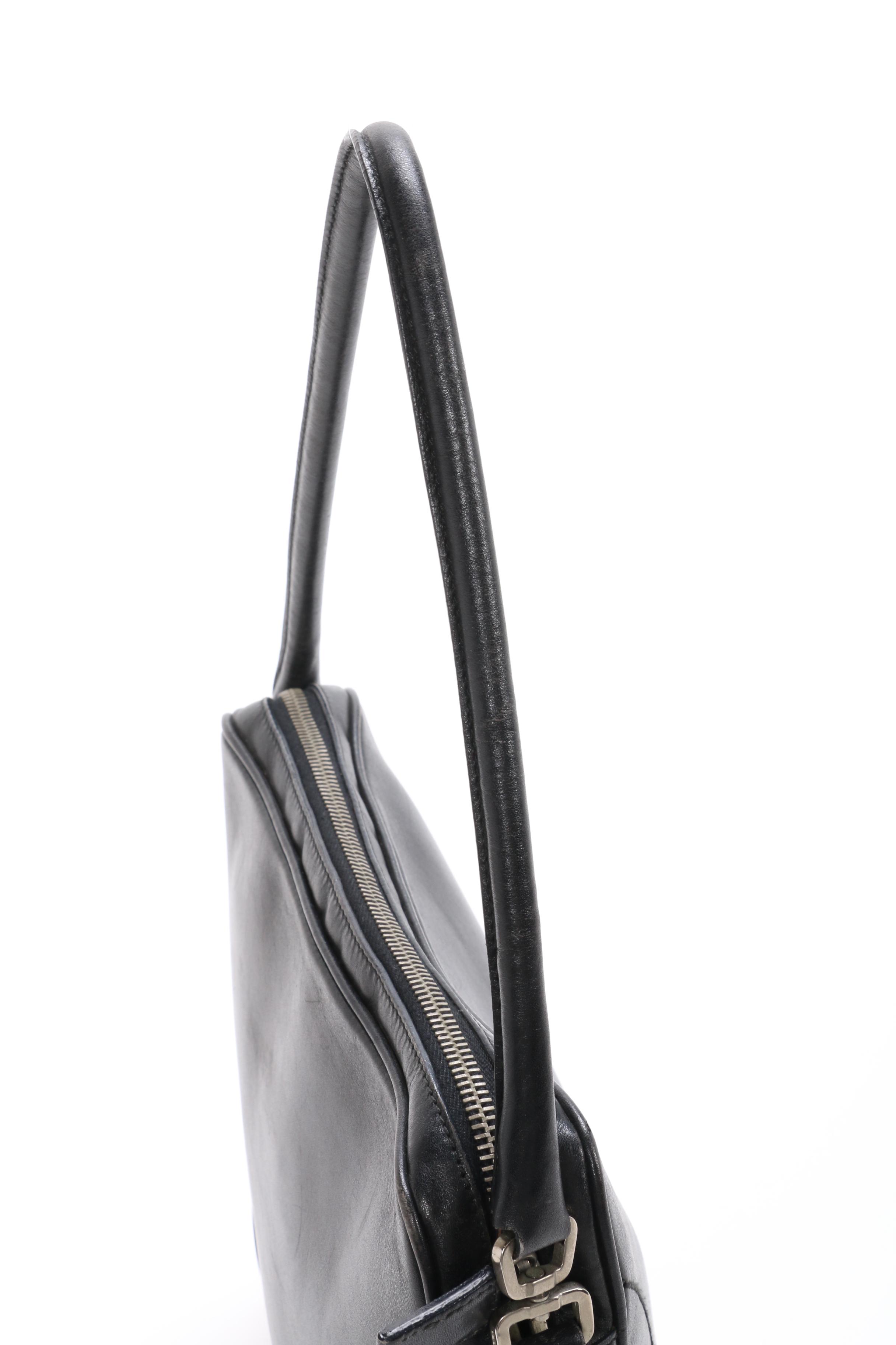 Prada Black Leather Topstitch Shoulder Bag