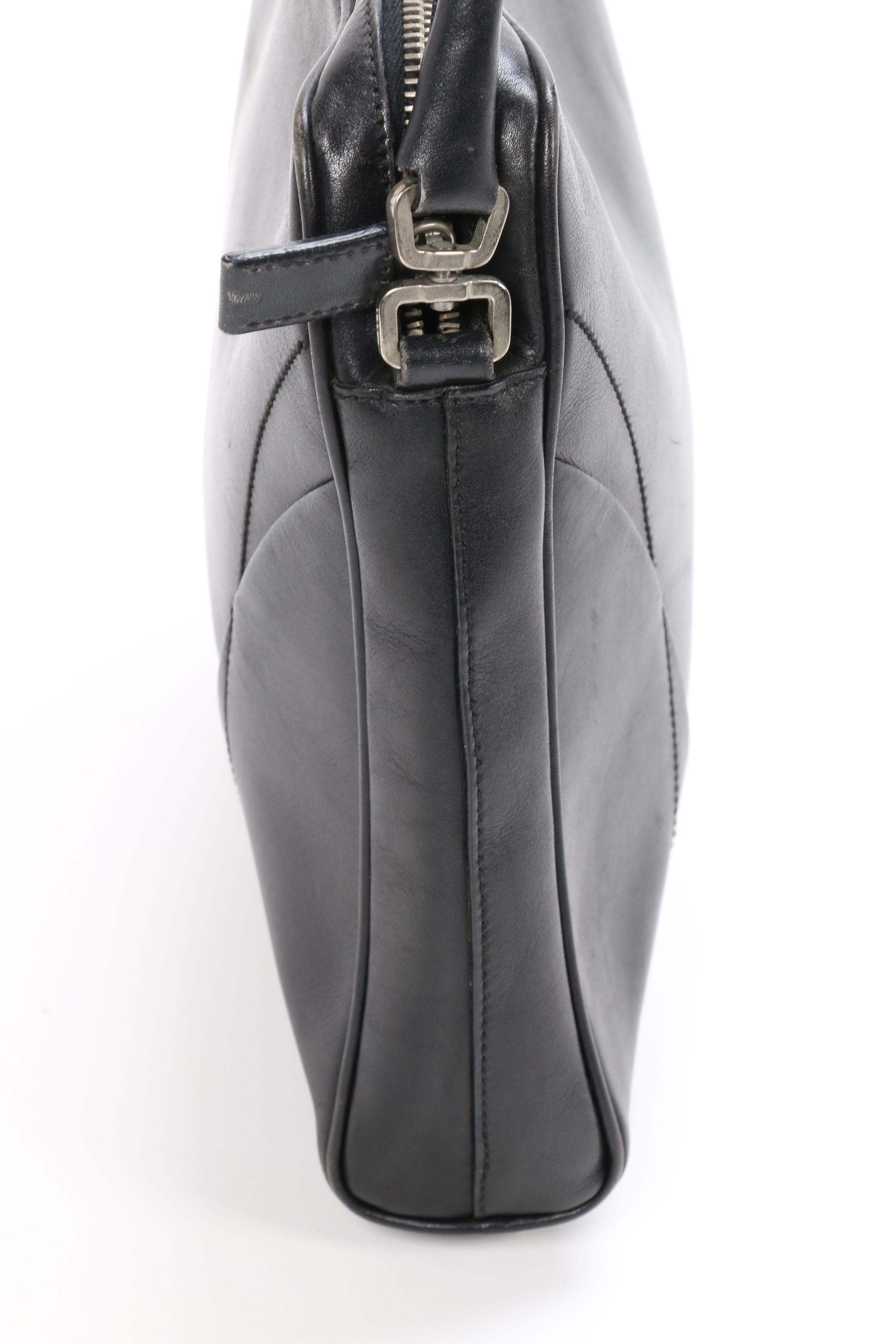 Prada Black Leather Topstitch Shoulder Bag