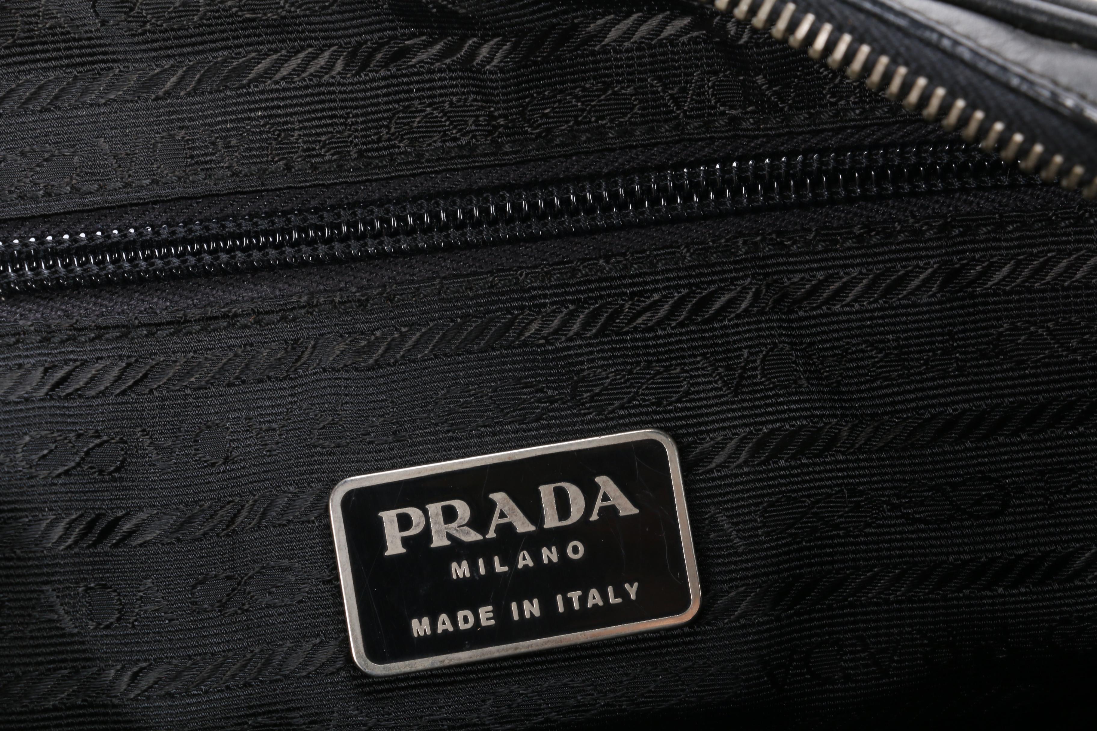 Prada Black Leather Topstitch Shoulder Bag