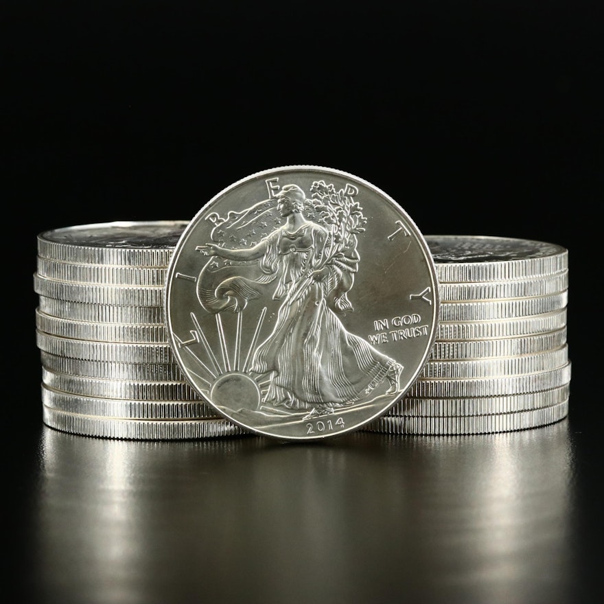 Mint Roll of Twenty .999 Fine Silver Silver Eagle Bullion Coins, 2014