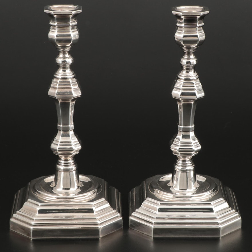 Pair of Queen Anne Style Sterling Silver Candlesticks, Mid to Late 20th Century