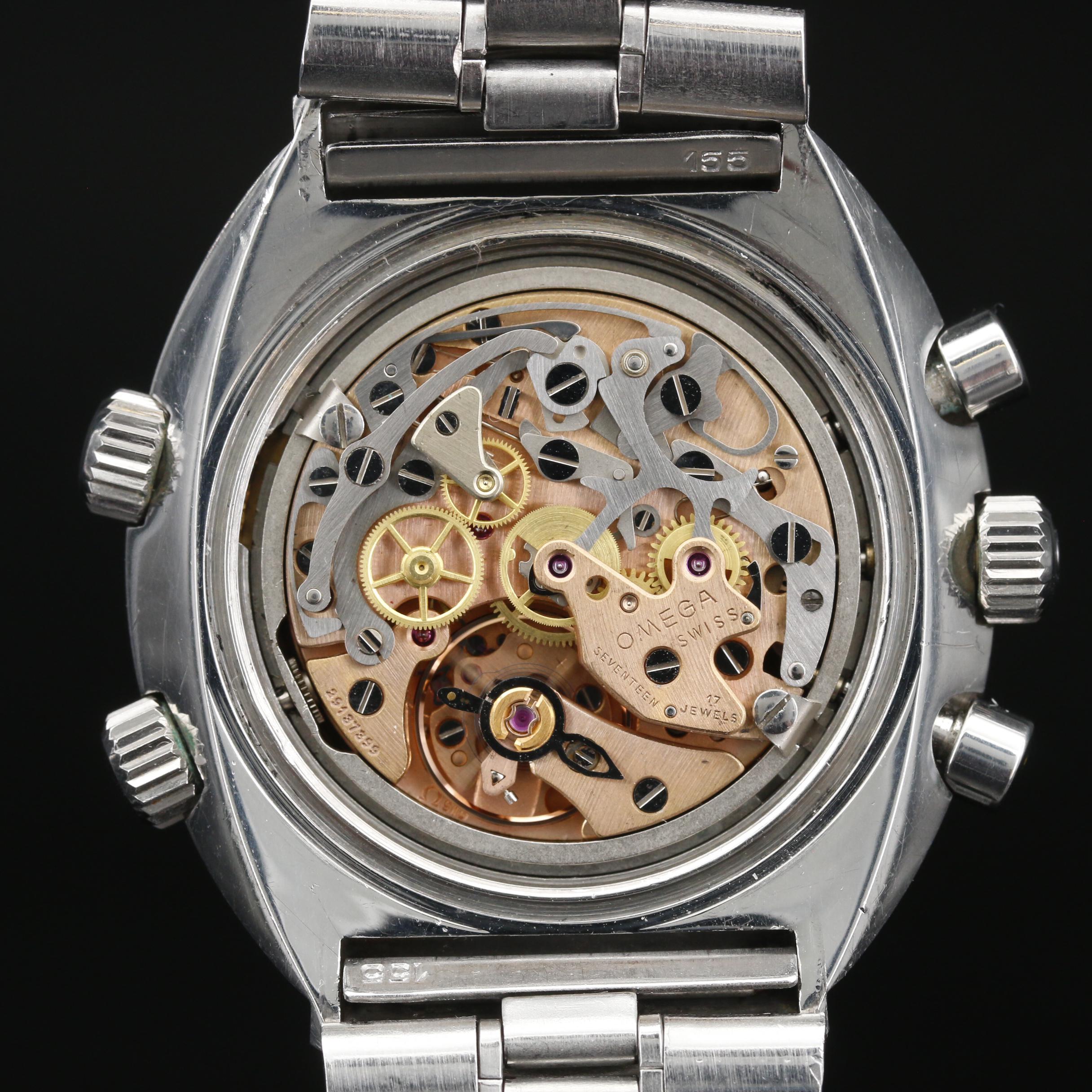 1969 Omega Flightmaster Chronograph Stainless Steel Stem Wind Watch