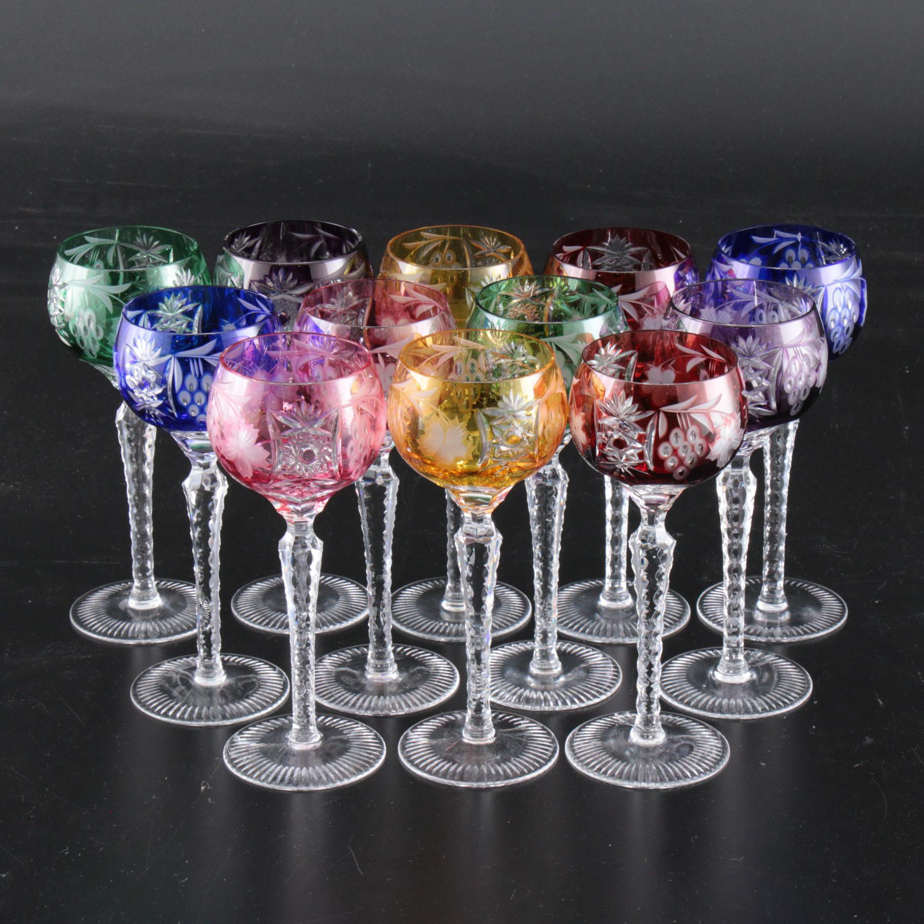 Nachtmann "Traube" Cut-to-Clear Crystal Wine Hock Glasses, Mid to Late 20th C.