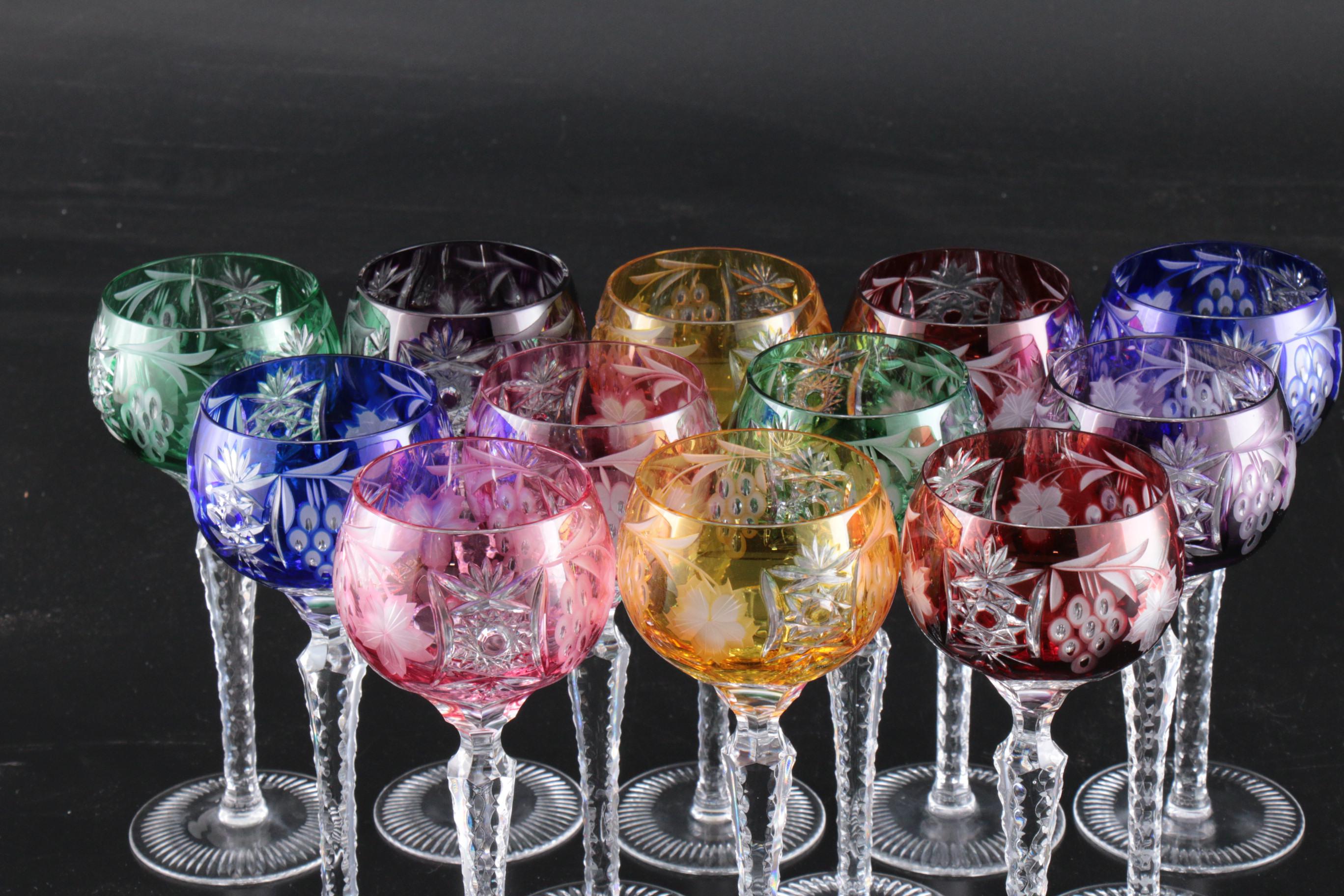 Nachtmann "Traube" Cut-to-Clear Crystal Wine Hock Glasses, Mid to Late 20th C.