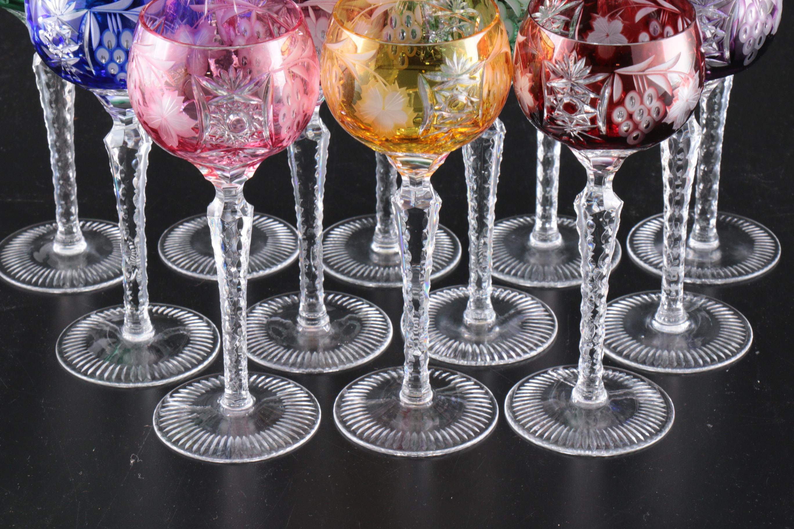 Nachtmann "Traube" Cut-to-Clear Crystal Wine Hock Glasses, Mid to Late 20th C.
