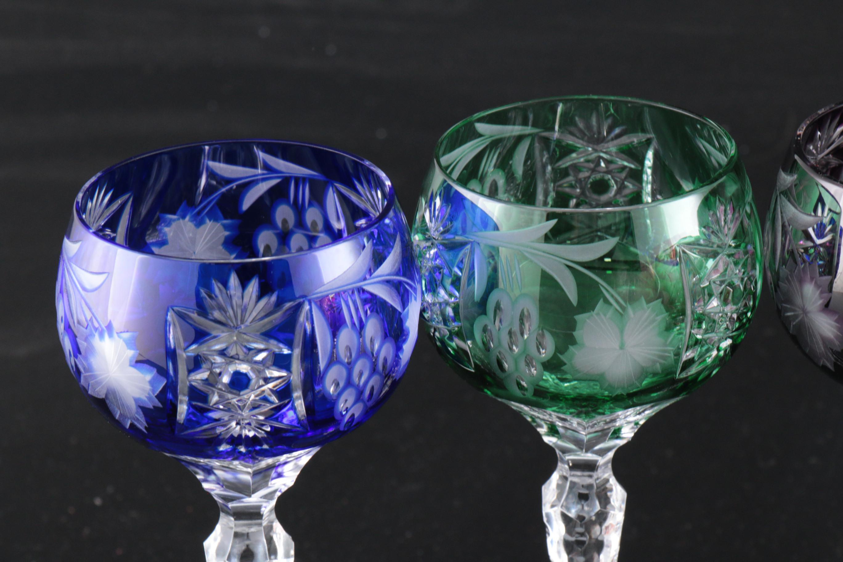 Nachtmann "Traube" Cut-to-Clear Crystal Wine Hock Glasses, Mid to Late 20th C.