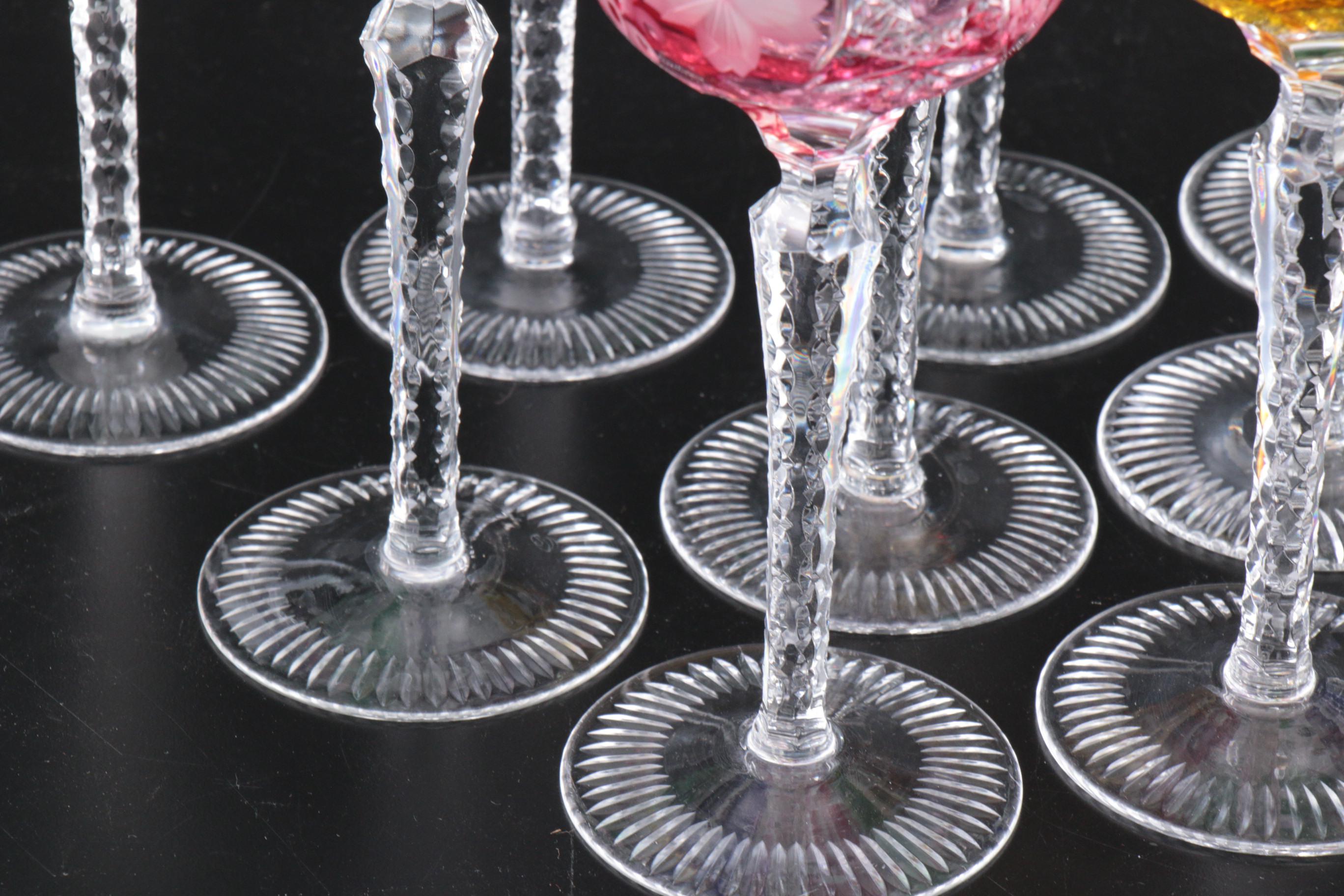 Nachtmann "Traube" Cut-to-Clear Crystal Wine Hock Glasses, Mid to Late 20th C.