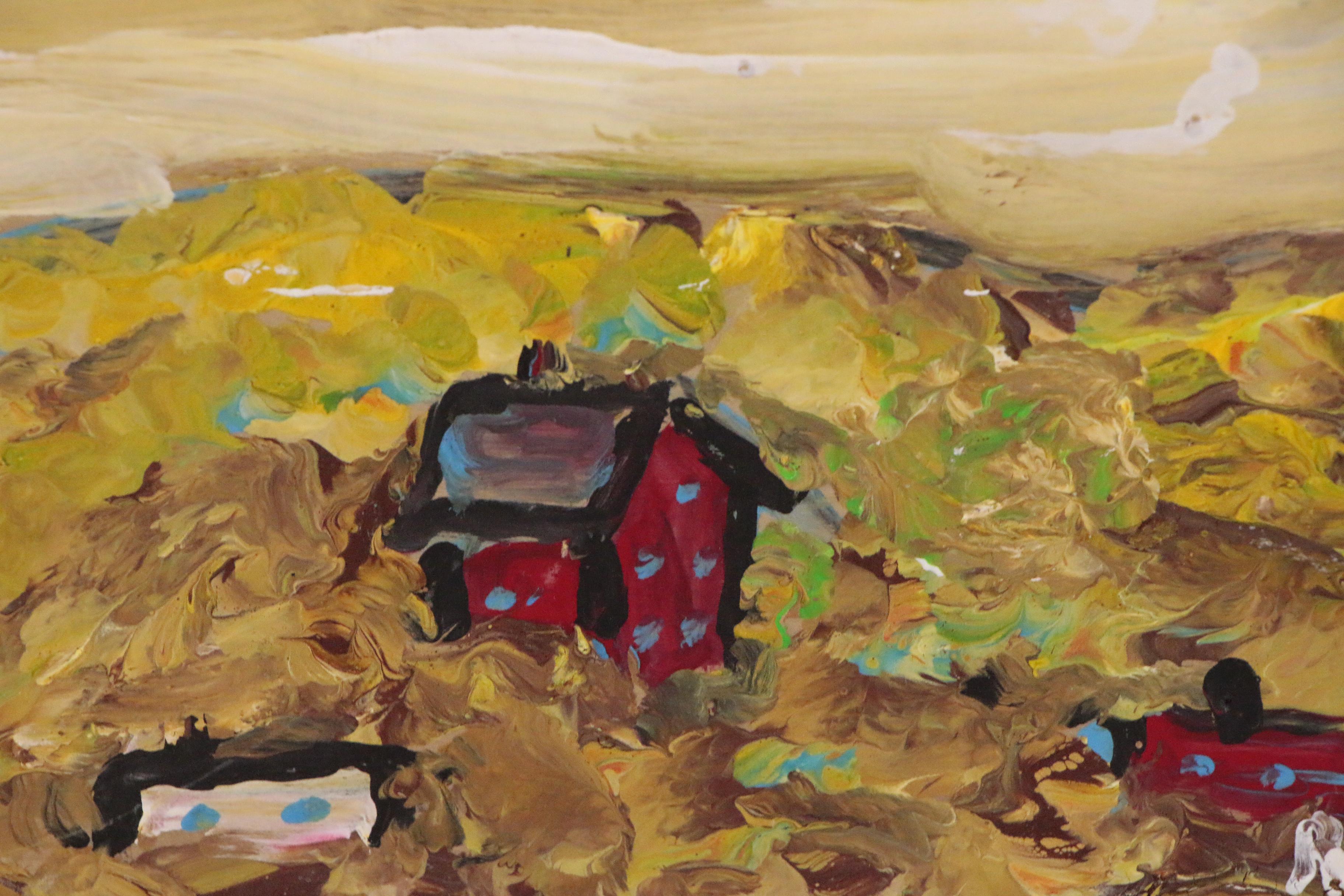 Robert Wright Folk Art Landscape Acrylic Painting, Late 20th Century