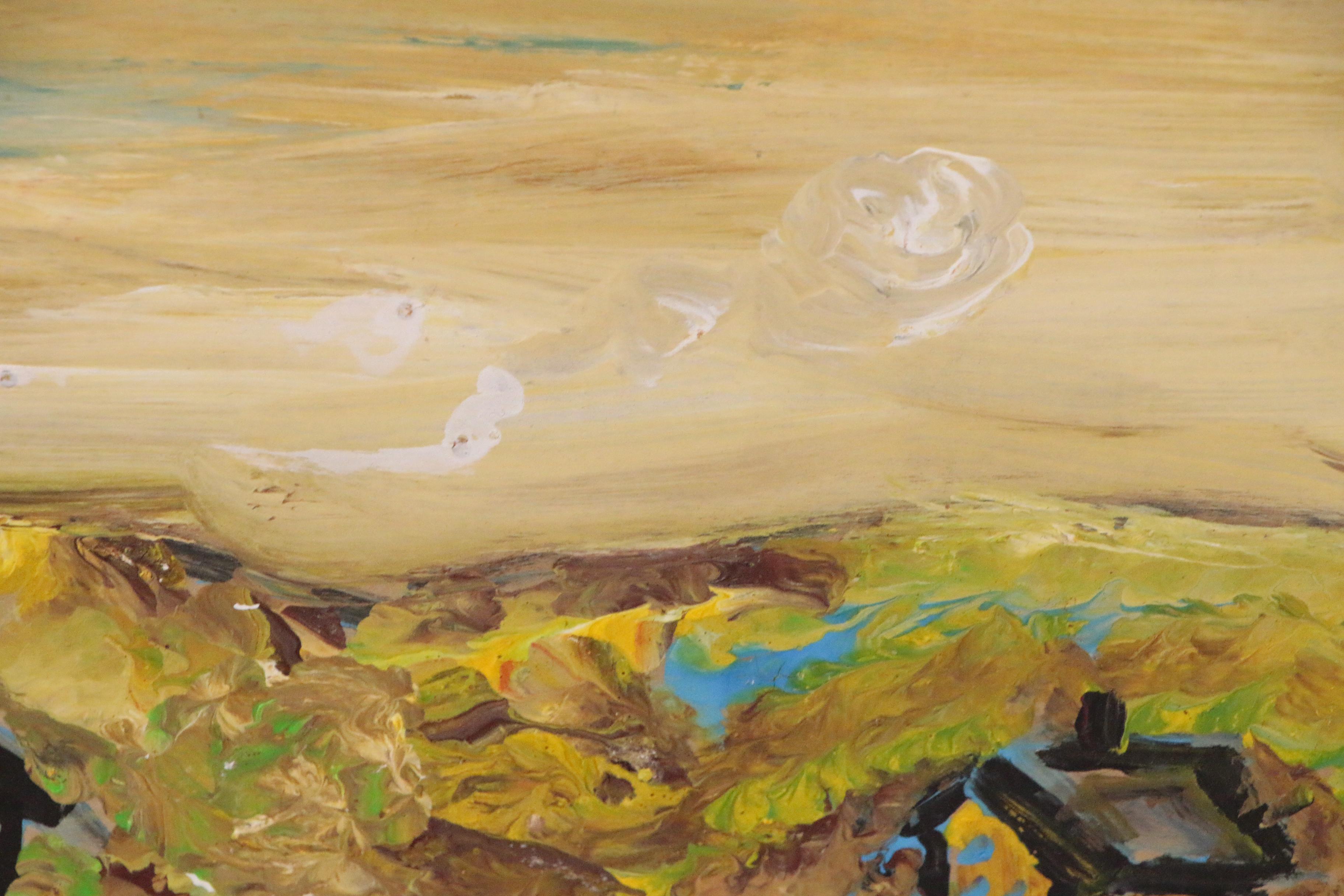 Robert Wright Folk Art Landscape Acrylic Painting, Late 20th Century