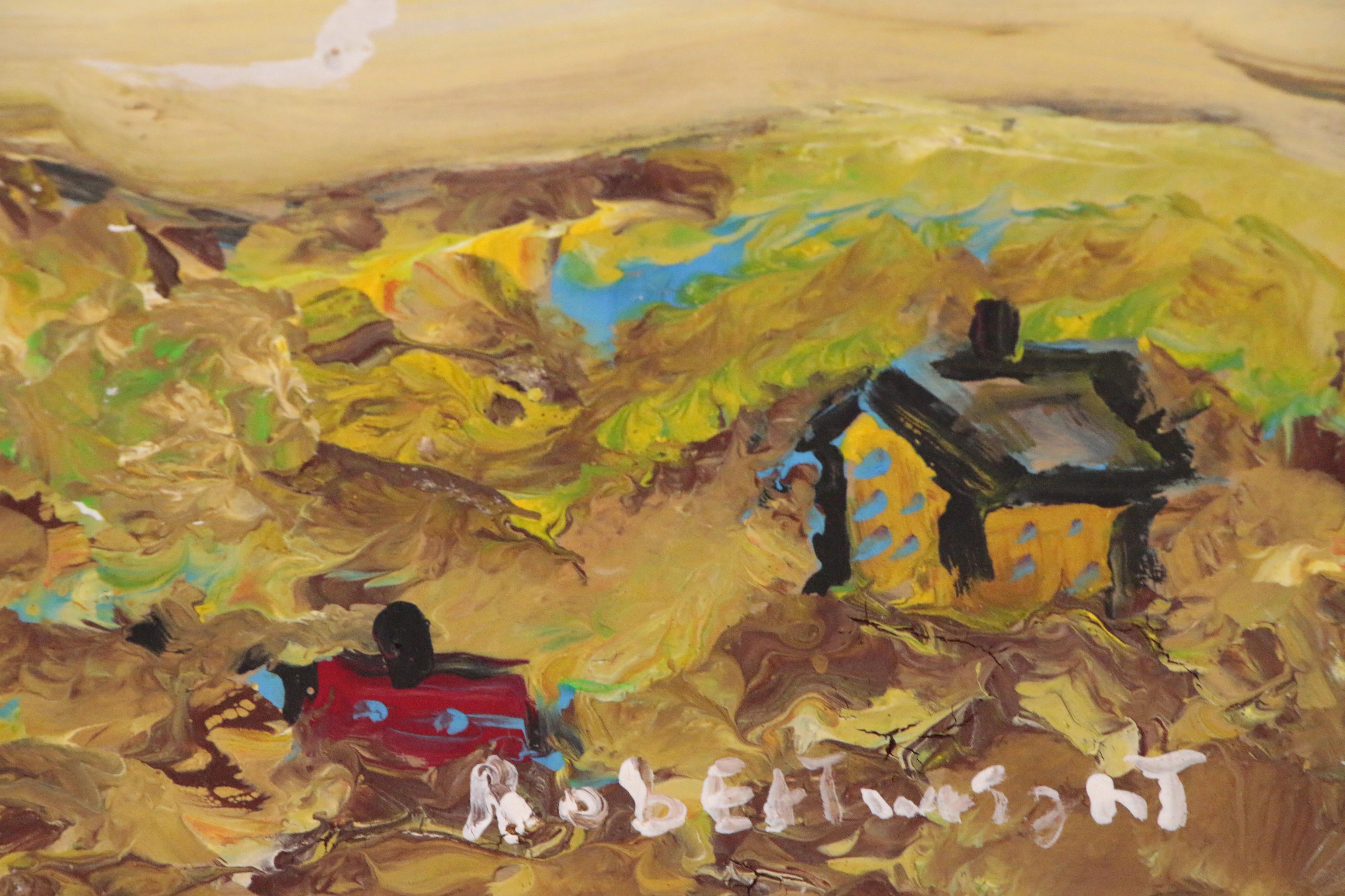 Robert Wright Folk Art Landscape Acrylic Painting, Late 20th Century