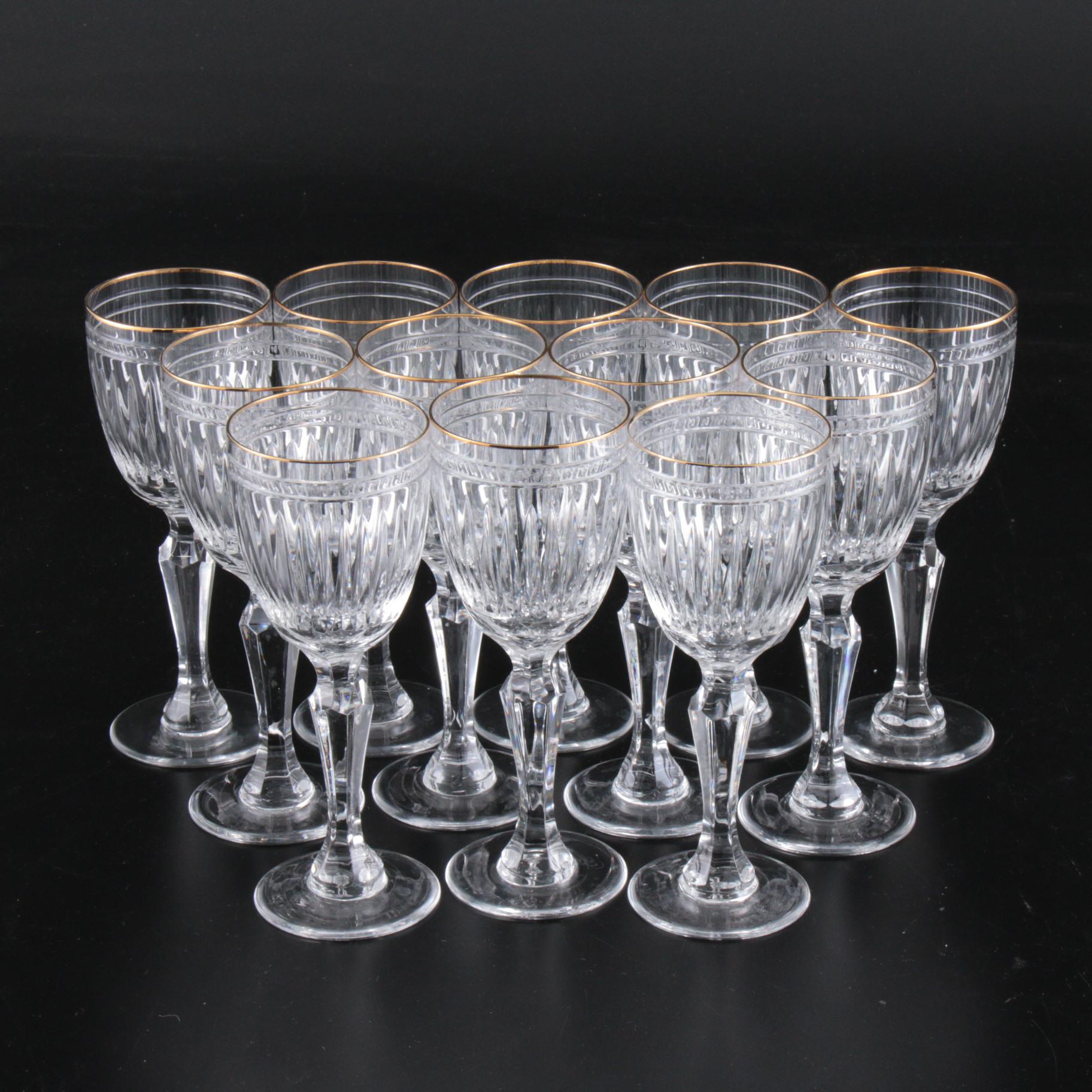 Waterford "Hanover Gold" Gilt Rimmed Crystal White Wine Glasses, Set of Twelve