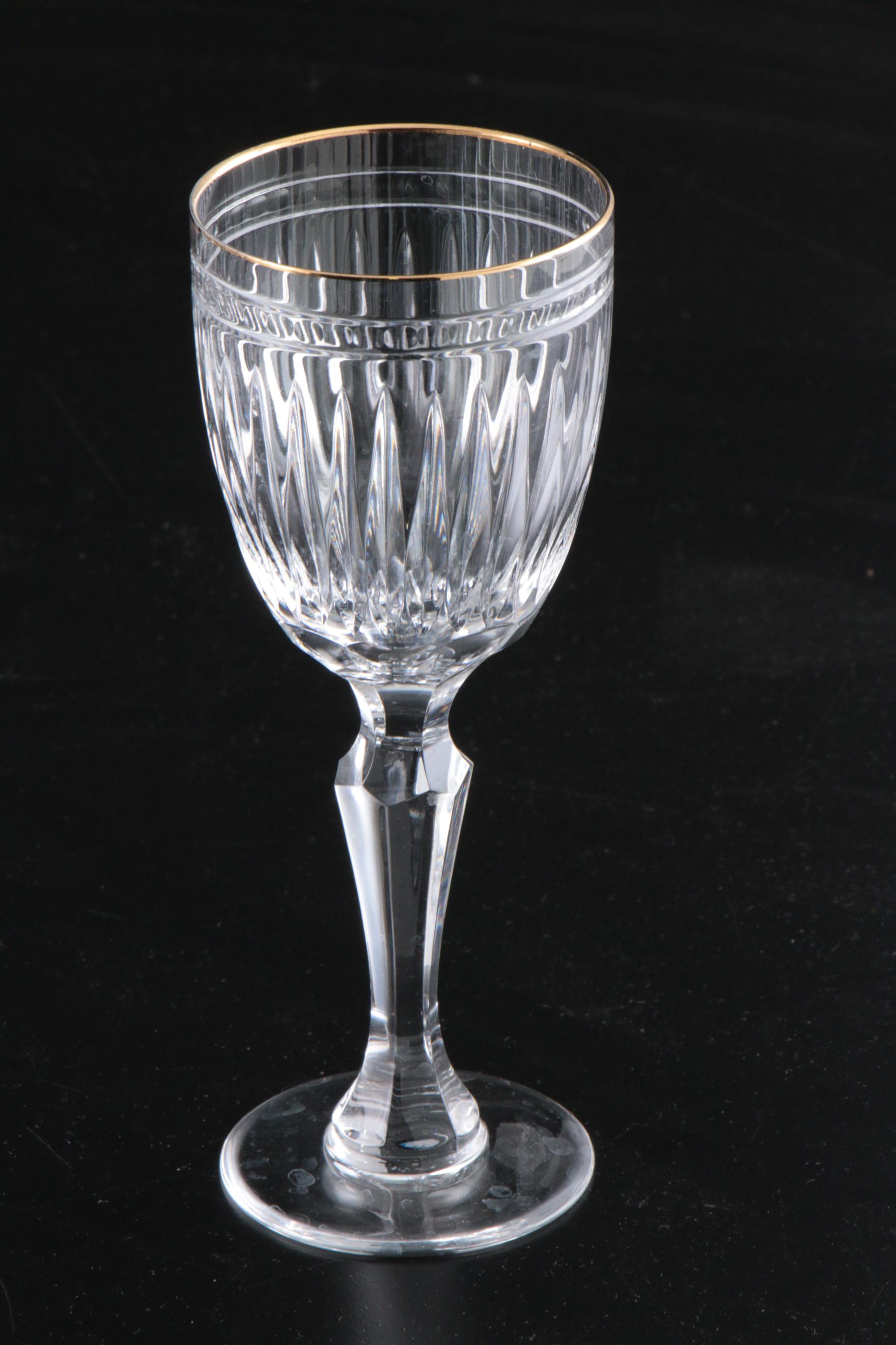 Waterford "Hanover Gold" Gilt Rimmed Crystal White Wine Glasses, Set of Twelve