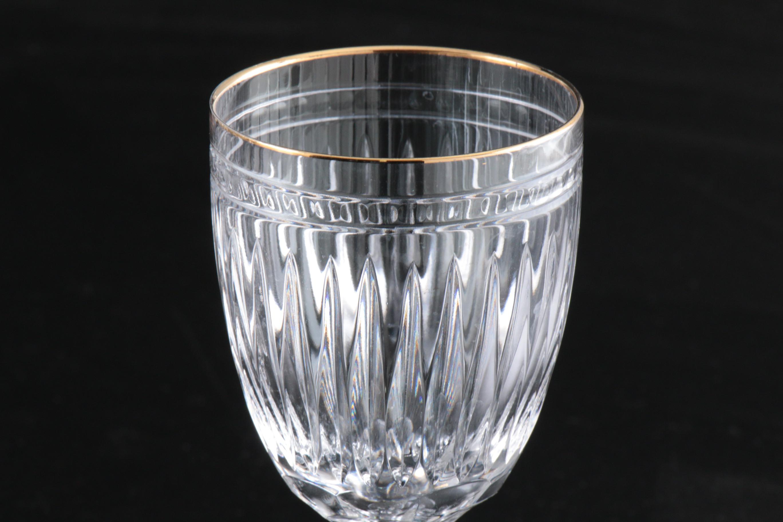 Waterford "Hanover Gold" Gilt Rimmed Crystal White Wine Glasses, Set of Twelve