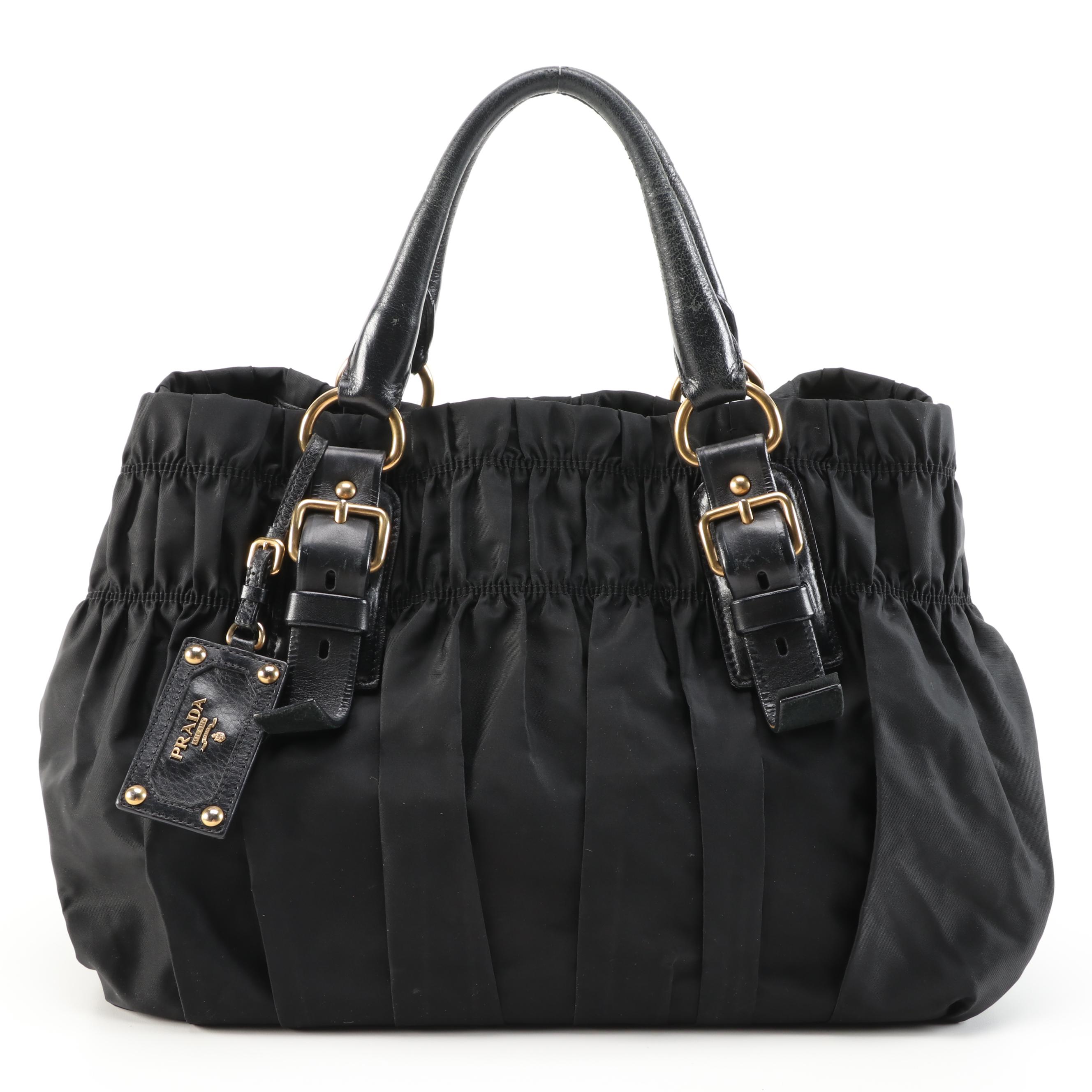 Prada Gathered Black Tessuto Nylon Handbag