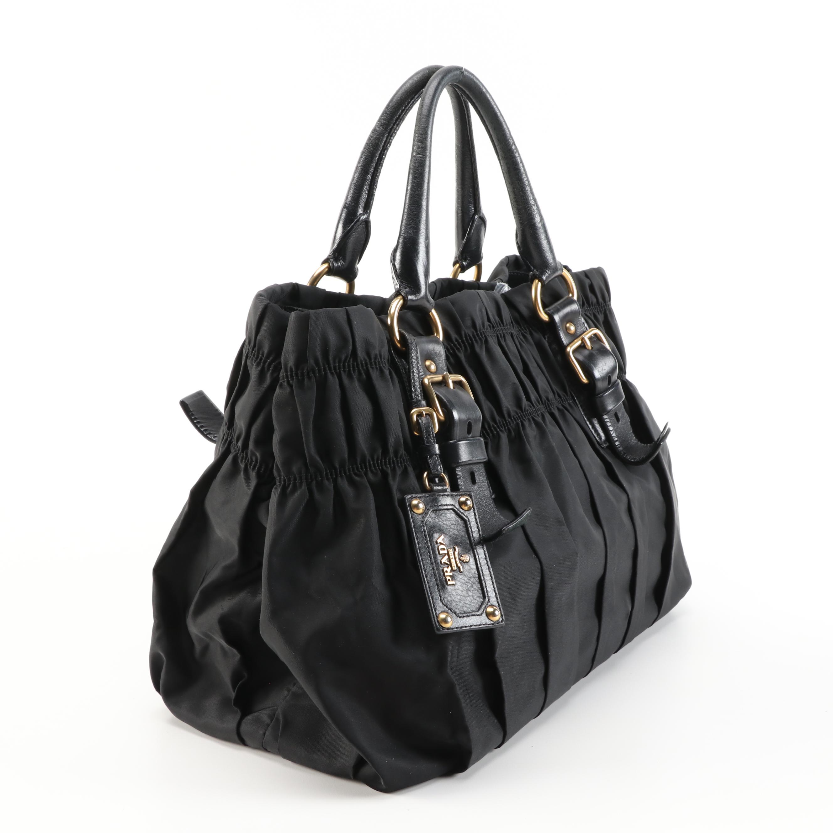 Prada Gathered Black Tessuto Nylon Handbag
