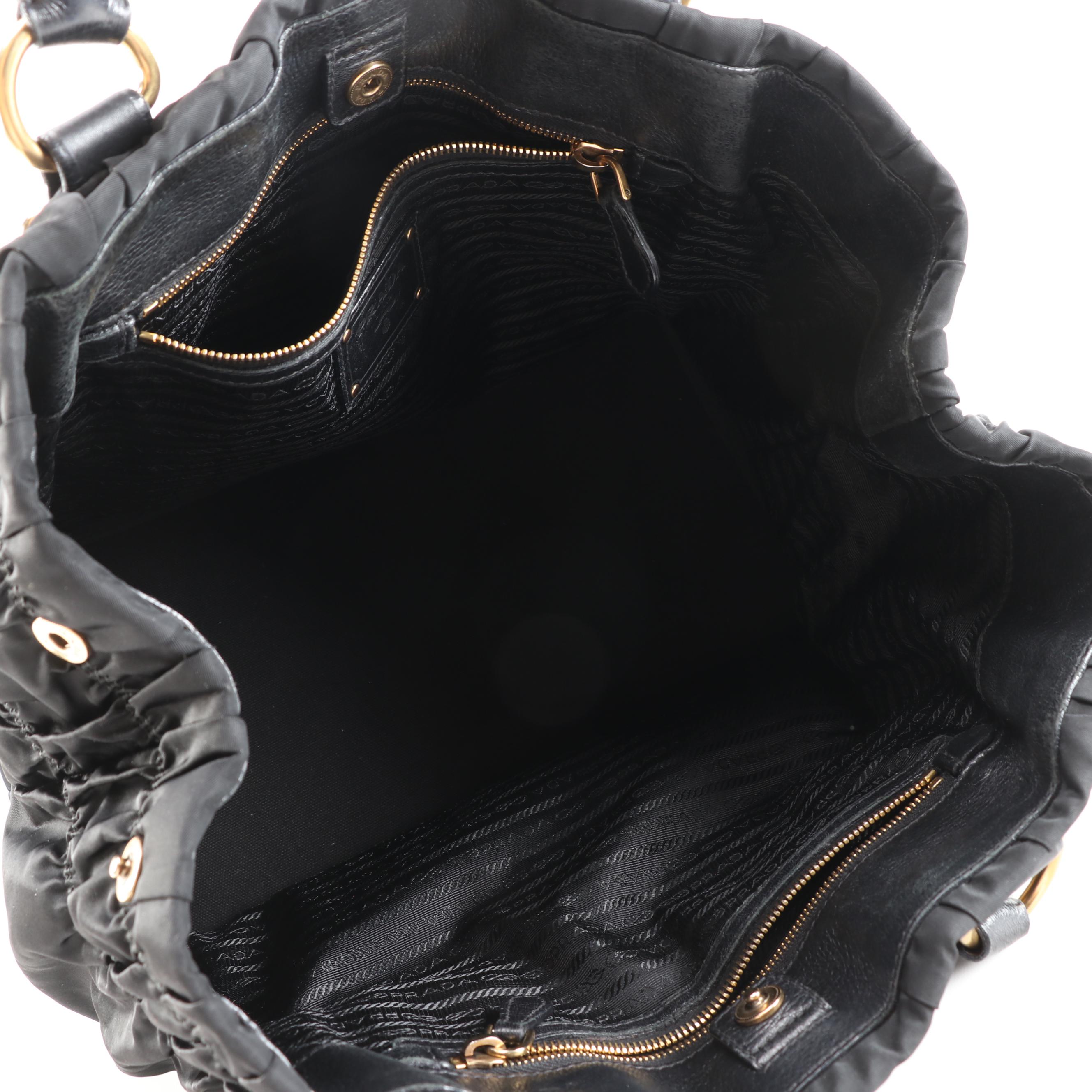 Prada Gathered Black Tessuto Nylon Handbag