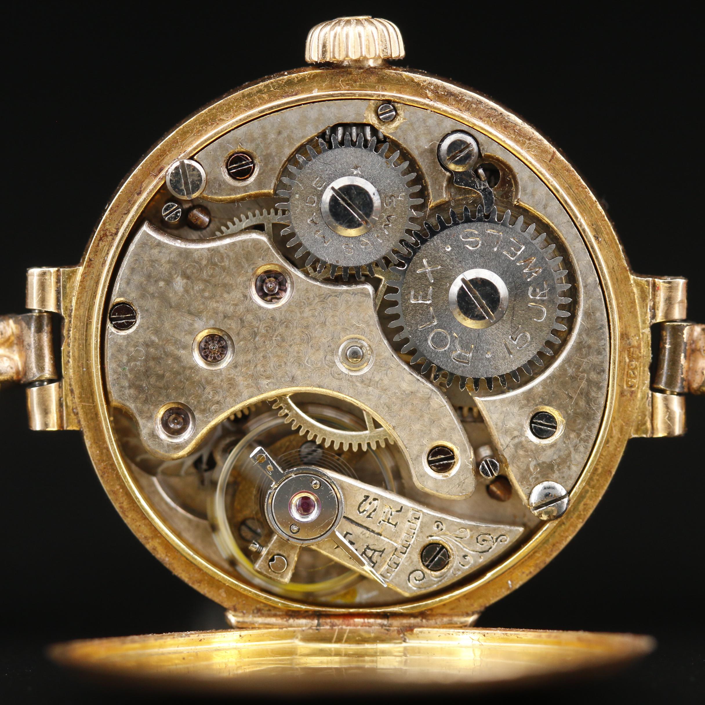 Rolex 15K Gold Stem Wind Watch, Circa 1915
