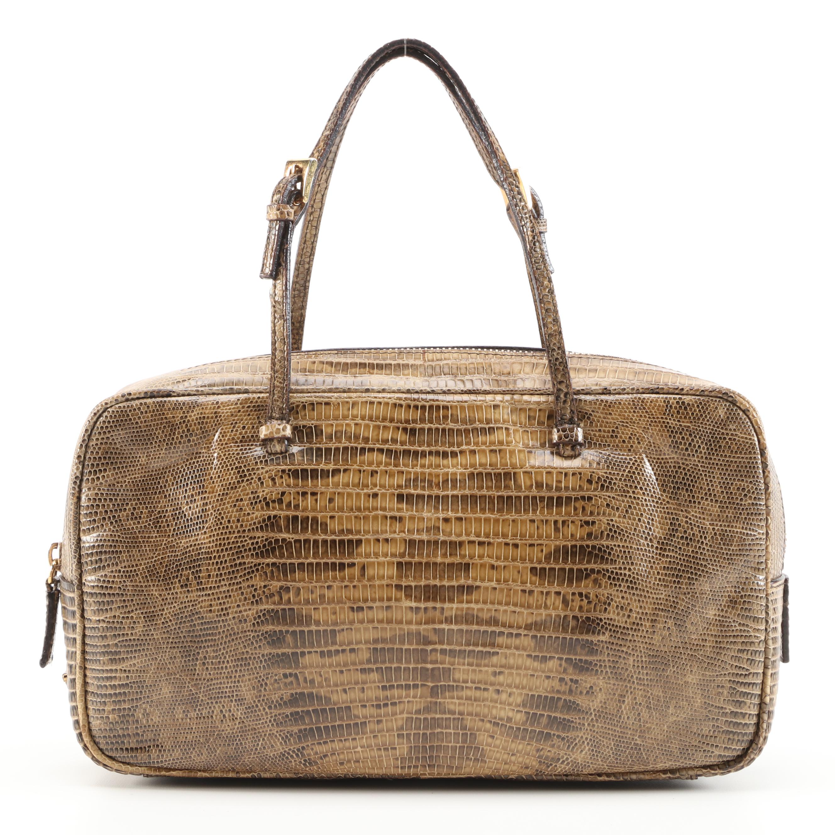 Prada Lizard Skin Top Handle Bag in Giunco
