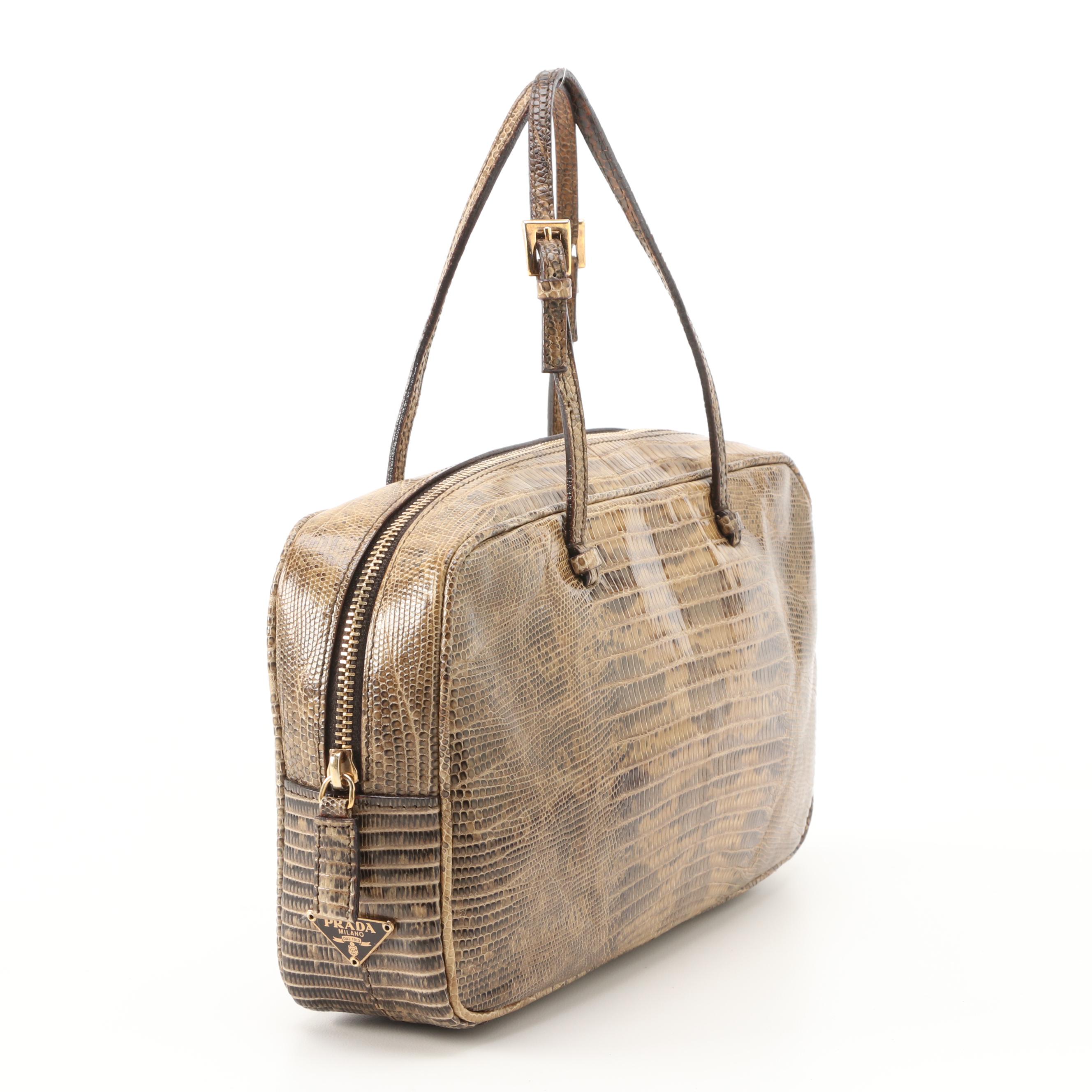 Prada Lizard Skin Top Handle Bag in Giunco