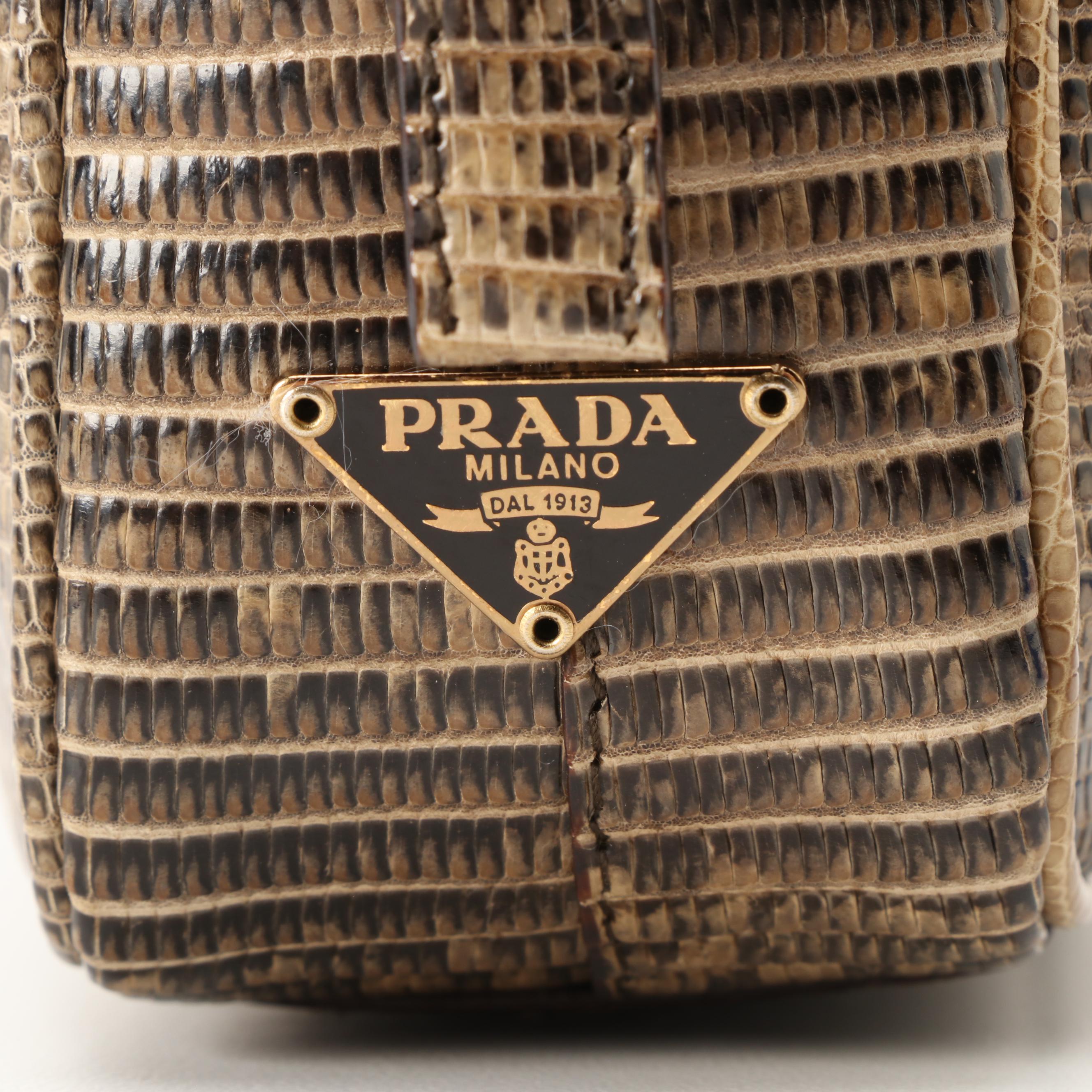 Prada Lizard Skin Top Handle Bag in Giunco