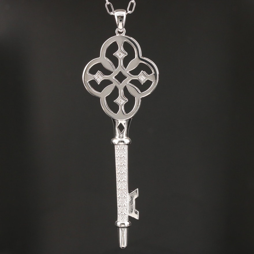 Sterling Diamond Key Pendant Necklace