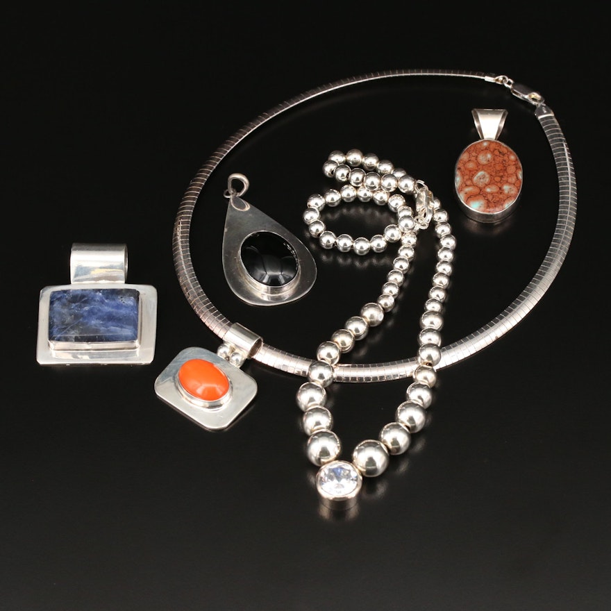 Sterling Necklace and Pendants with Sodalite, Jasper and Black Onyx