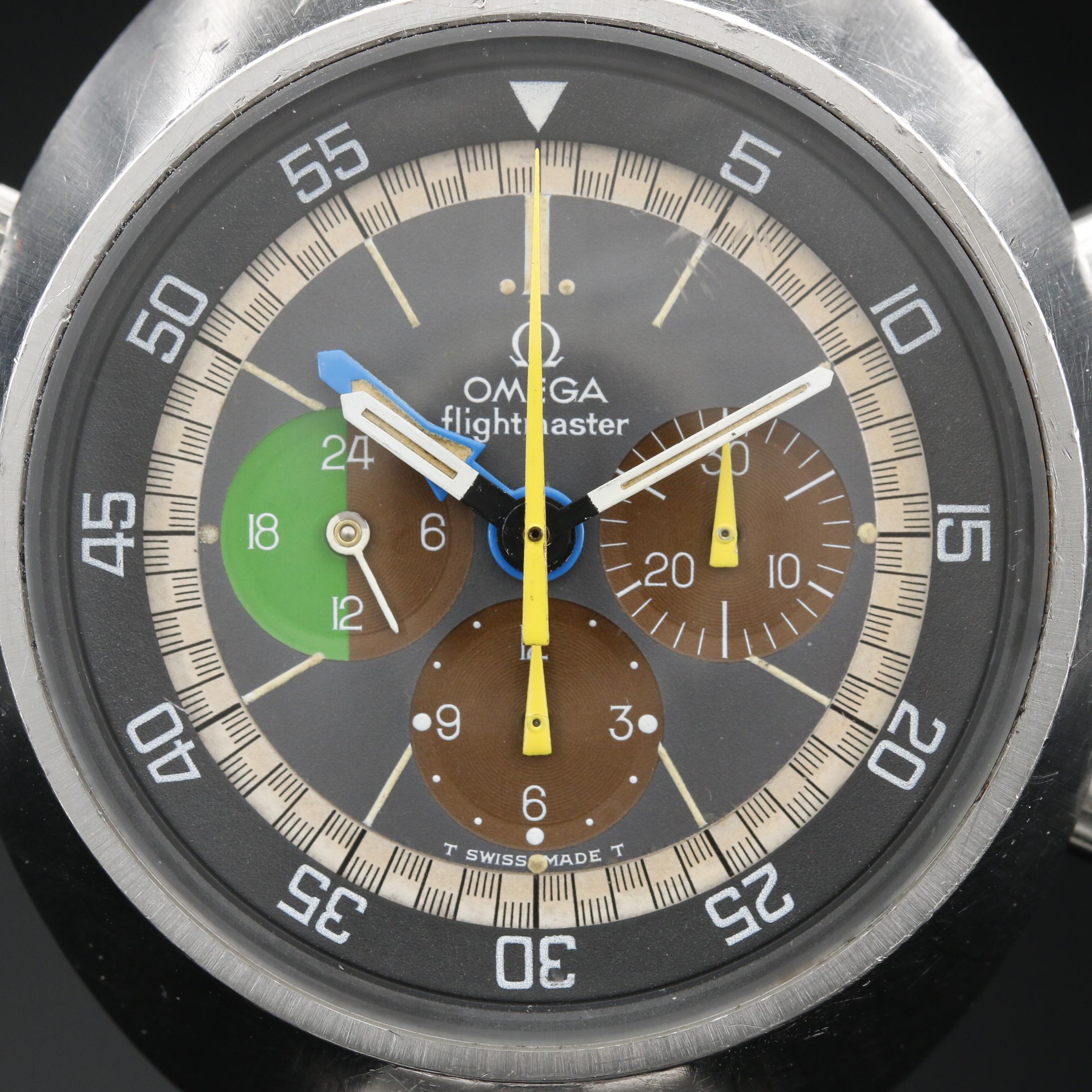 1969 Omega Flightmaster Chronograph Stainless Steel Stem Wind Watch