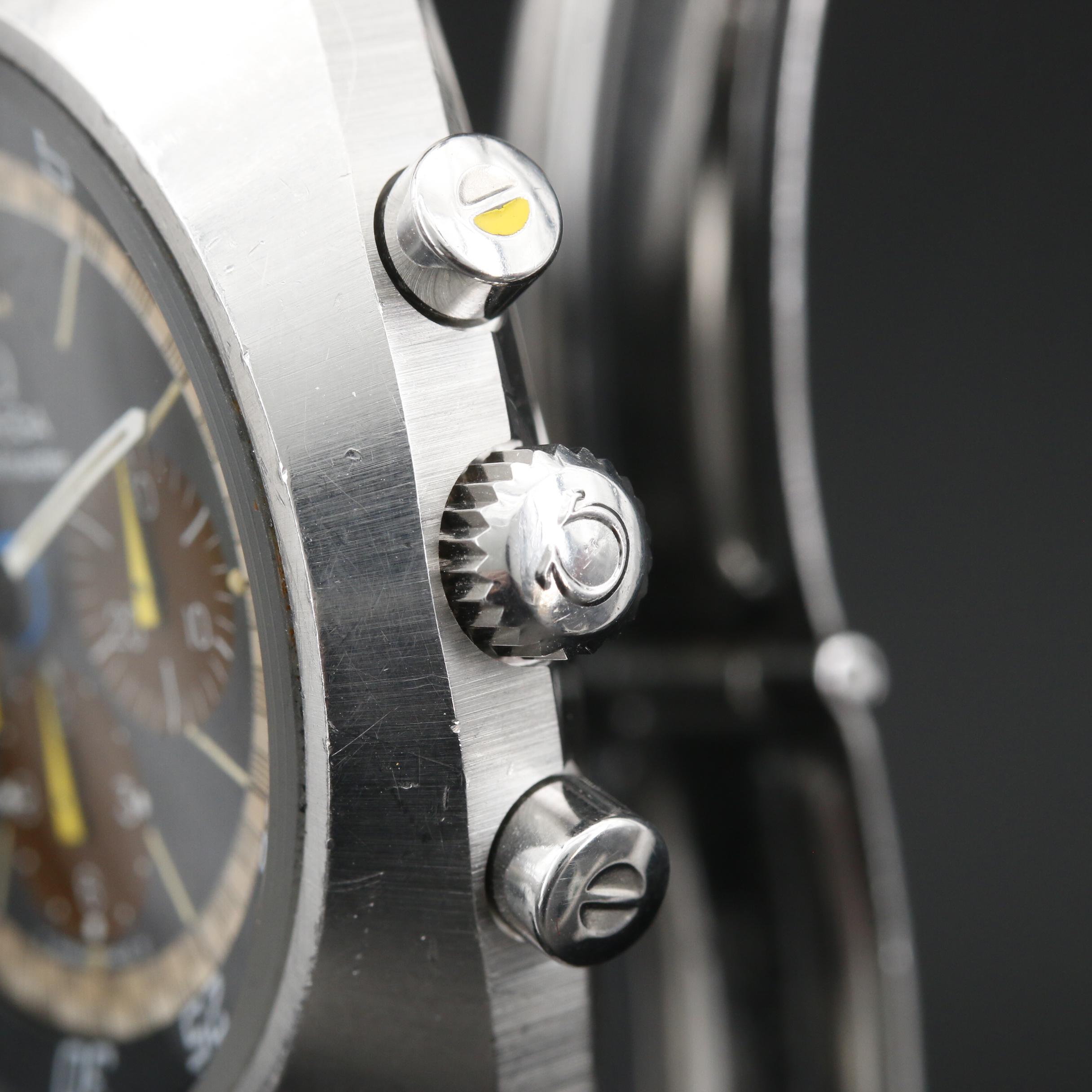 1969 Omega Flightmaster Chronograph Stainless Steel Stem Wind Watch