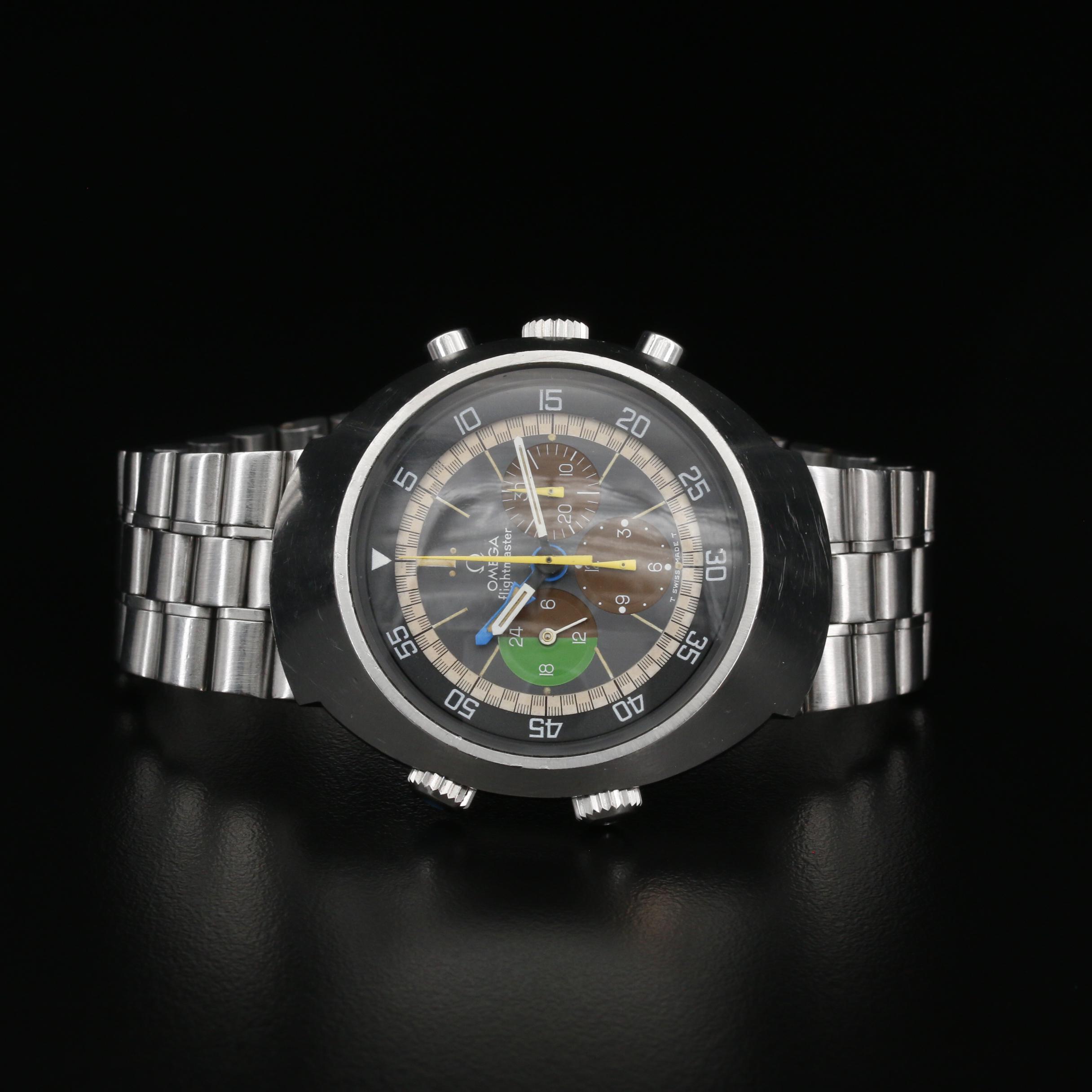 1969 Omega Flightmaster Chronograph Stainless Steel Stem Wind Watch