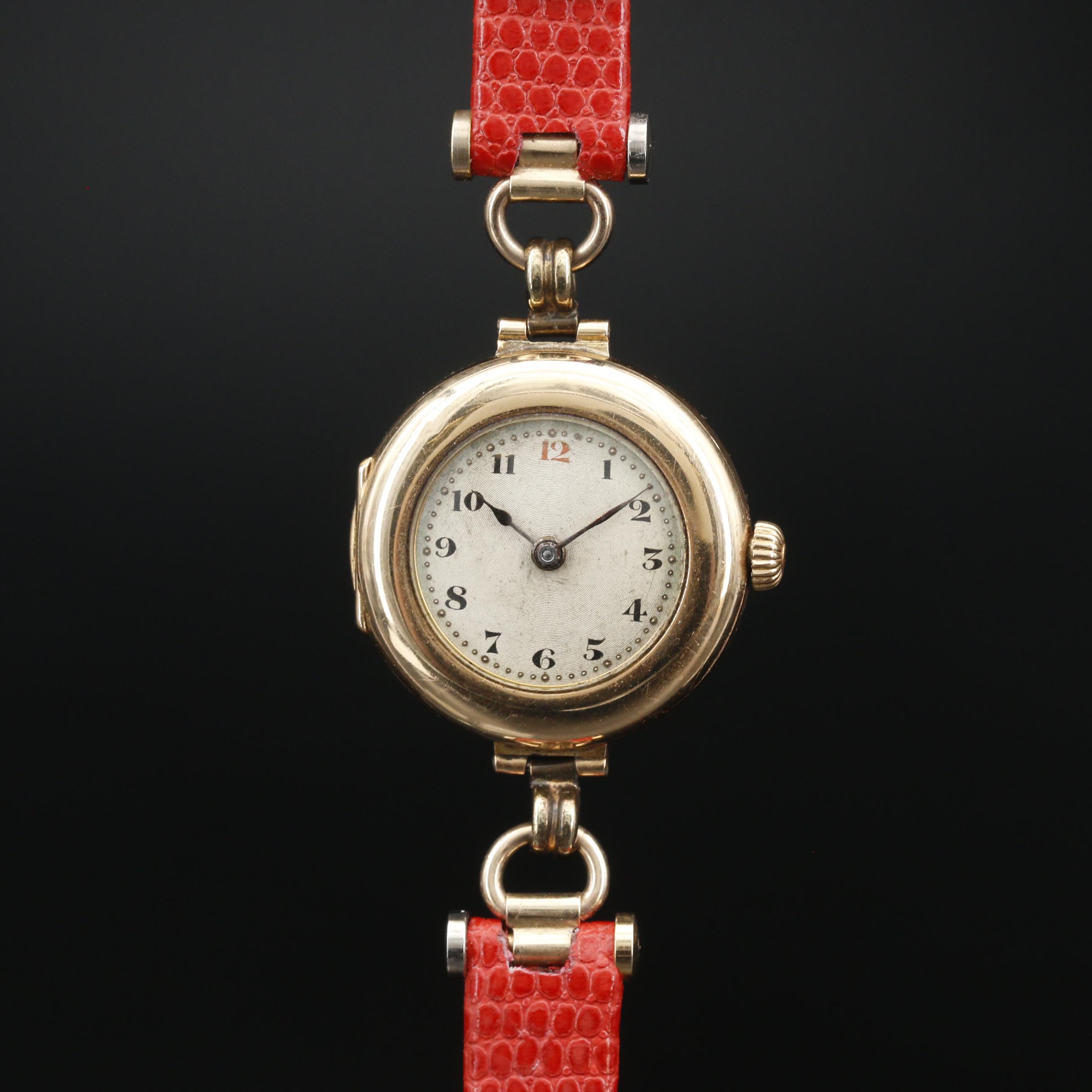 Rolex 15K Gold Stem Wind Watch, Circa 1915